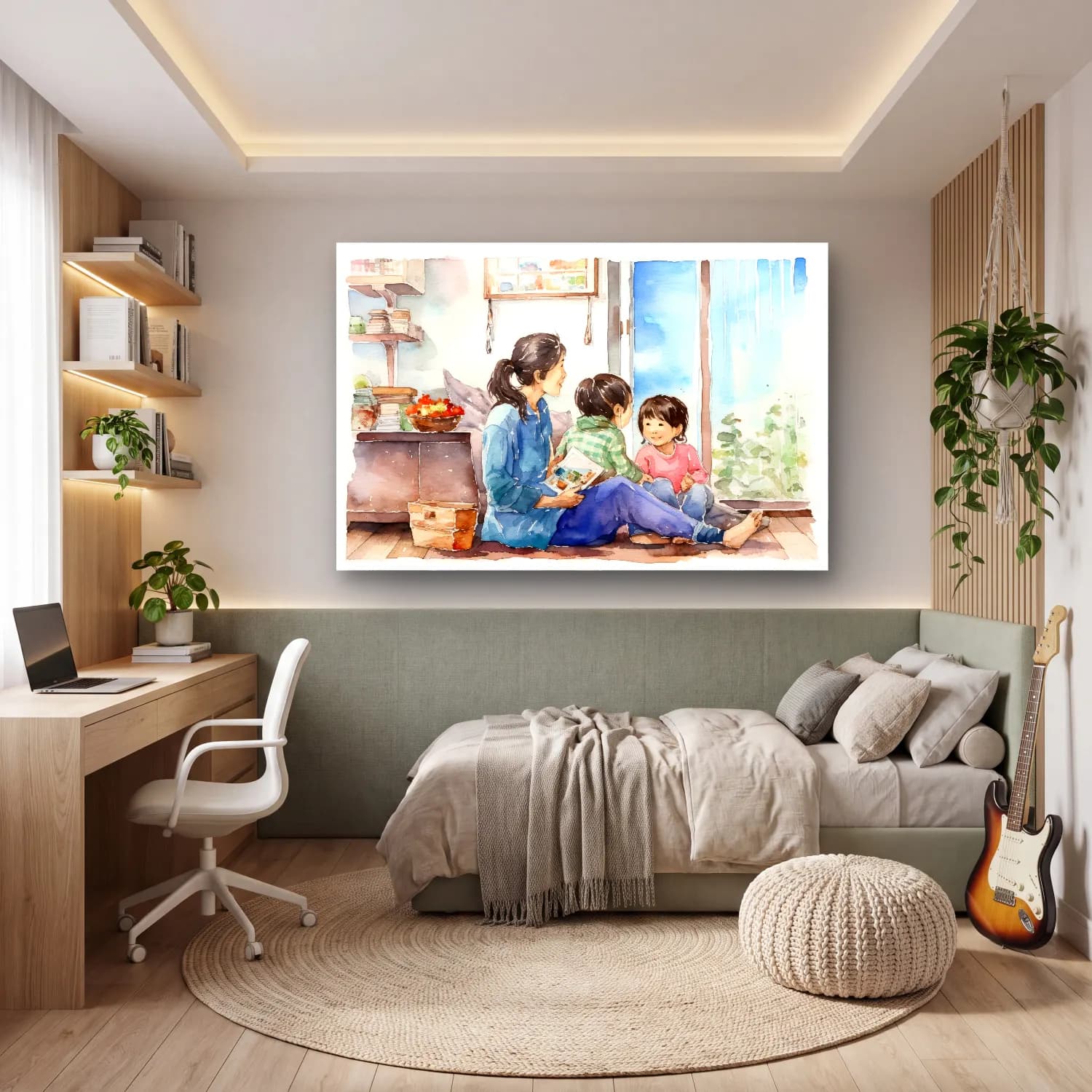 Suluboya Anne ve Çocuk No. 2 cam tablo — genç odasında