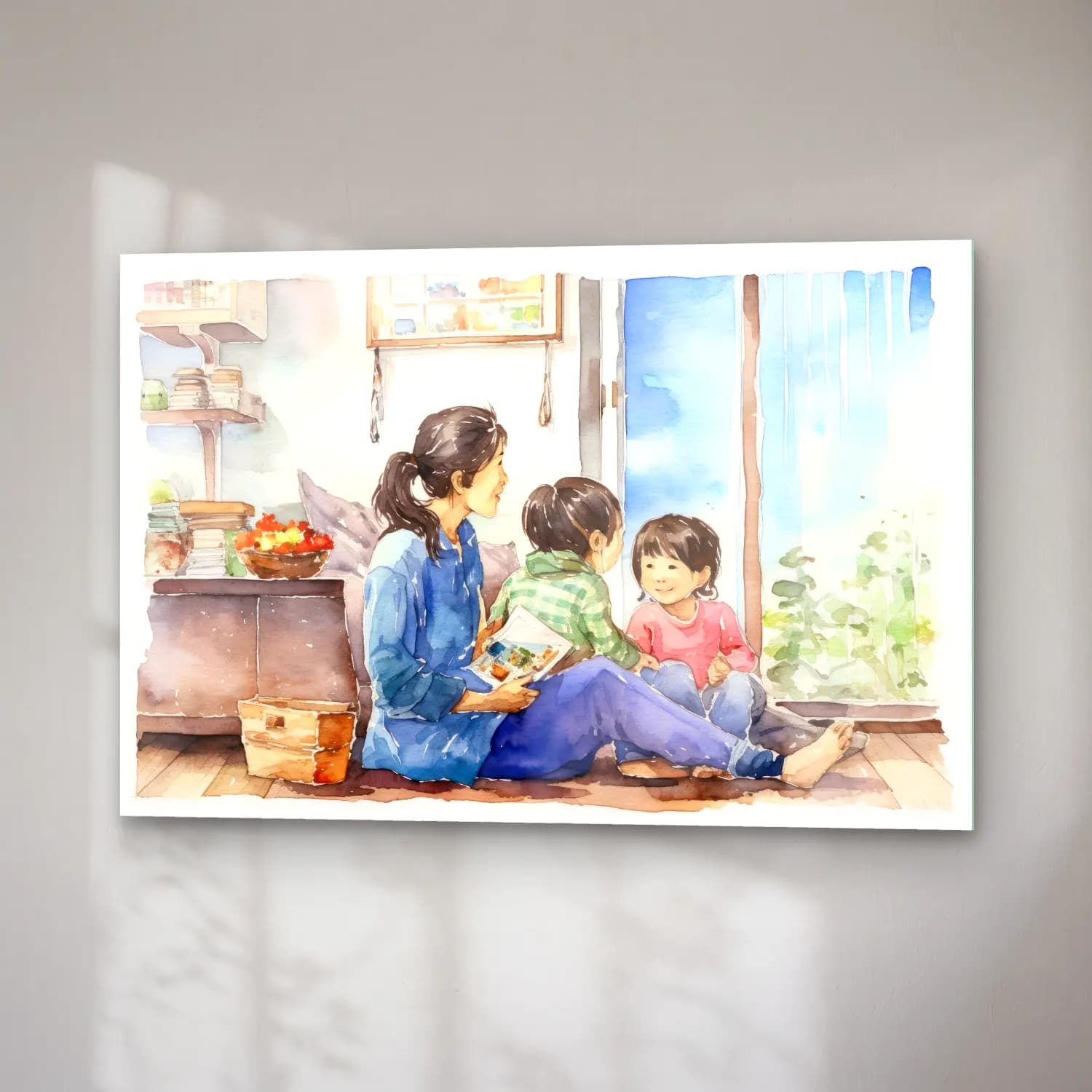 Suluboya Anne ve Çocuk No. 2 cam tablo — sağ açıdan görünüm