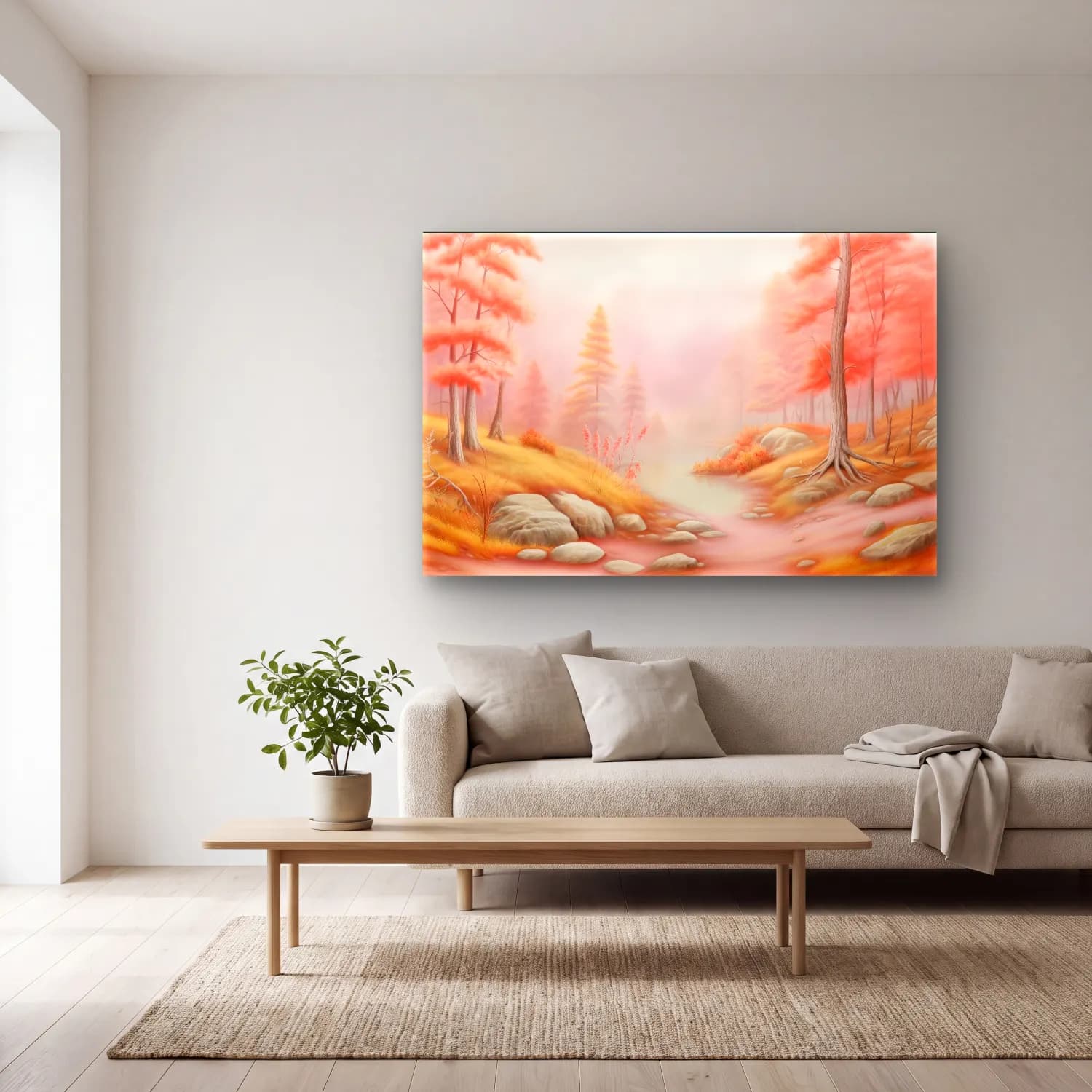 Pastel Sisli Orman – Pembe Tonlar cam tablo — açık renk salonda