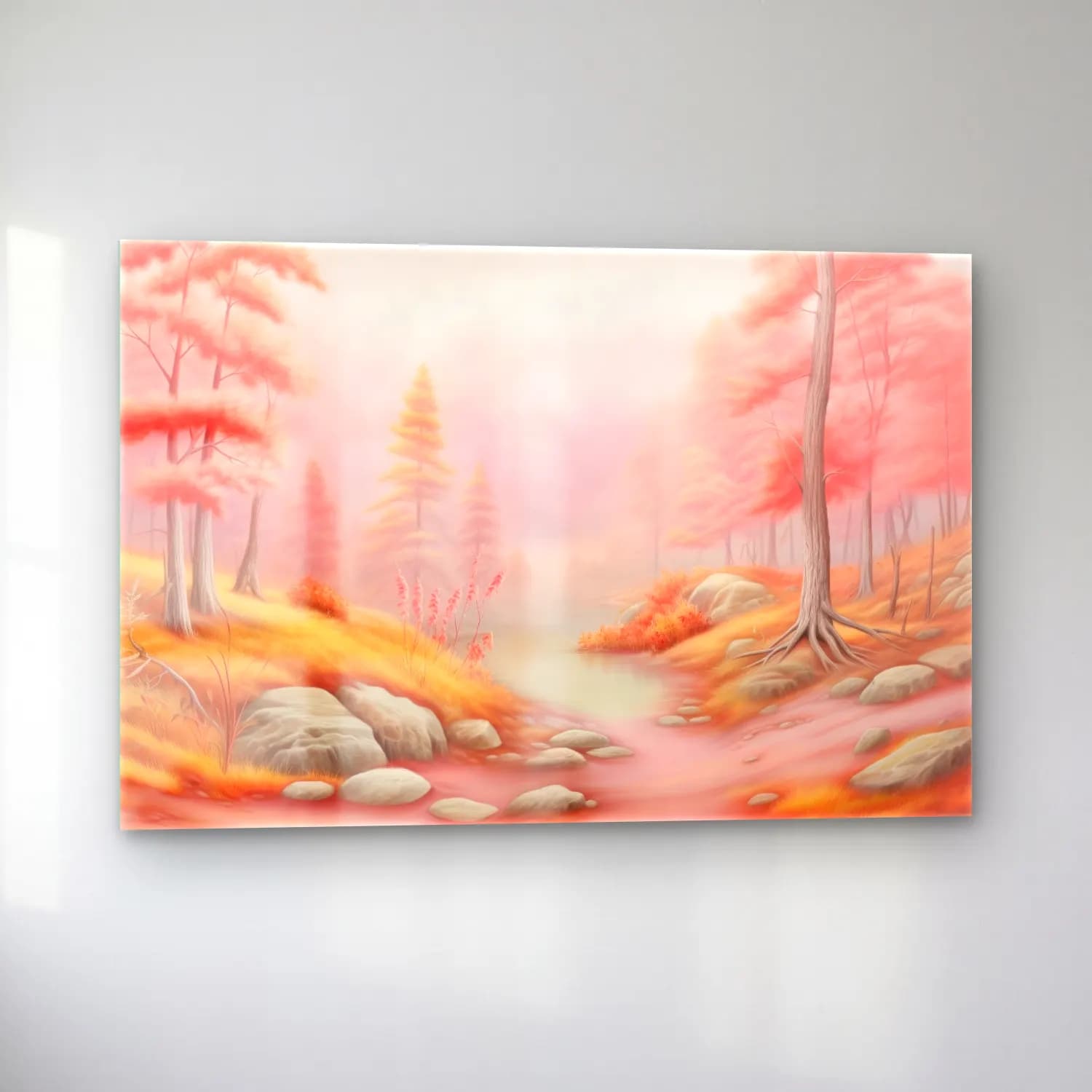 Pastel Sisli Orman – Pembe Tonlar cam tablo — sol açıdan görünüm