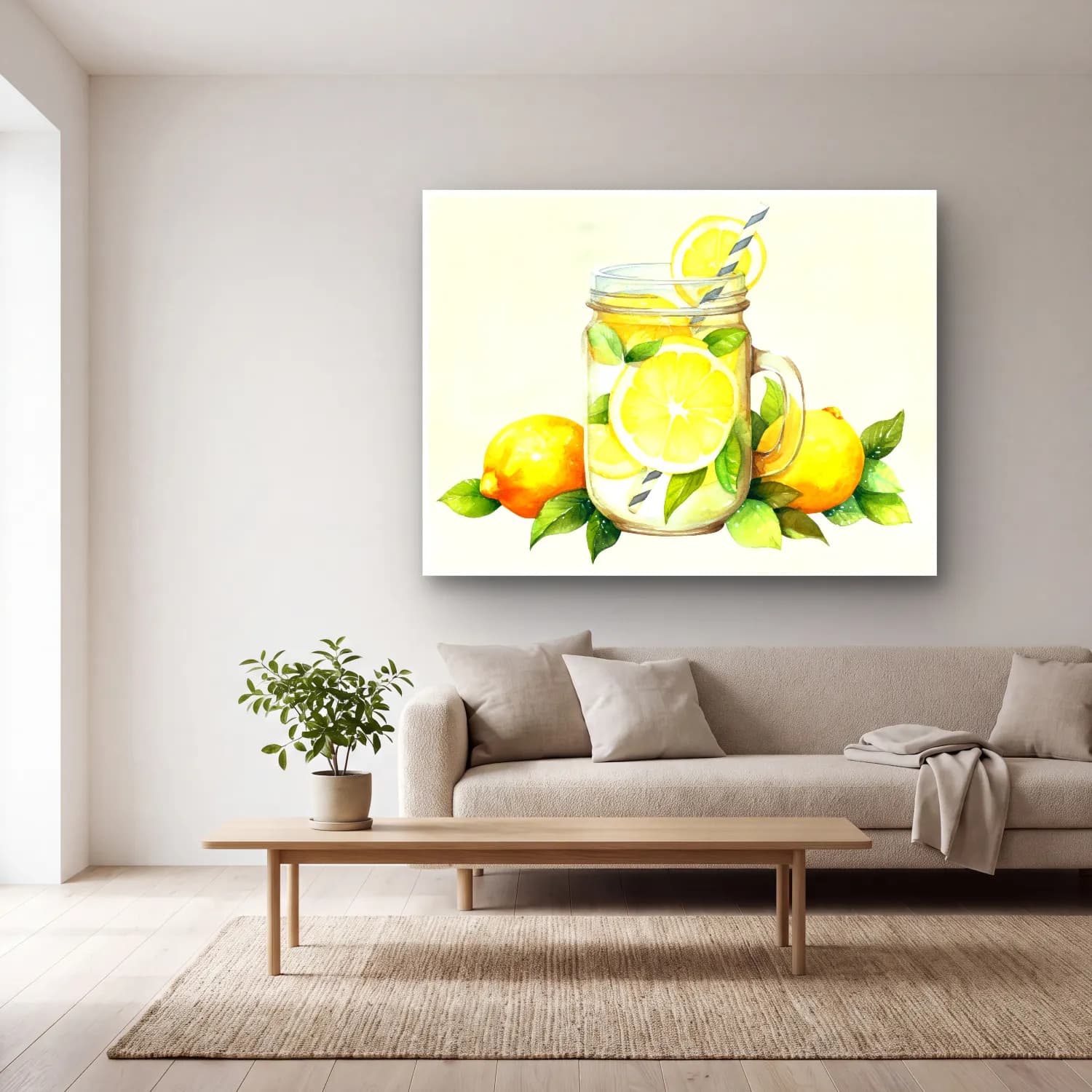 Suluboya Limonlar – Sarı Tonlar cam tablo — açık renk salonda