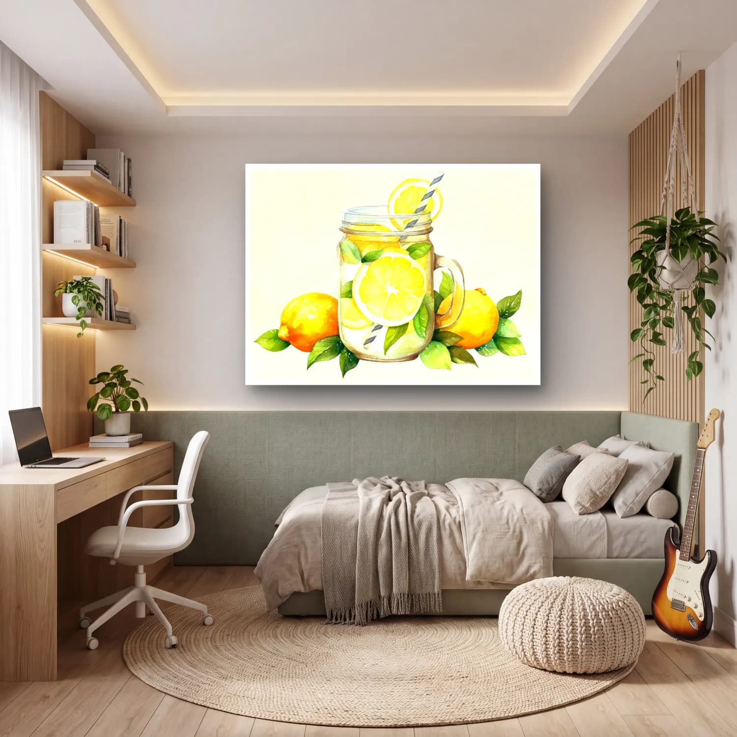 Suluboya Limonlar – Sarı Tonlar cam tablo — genç odasında