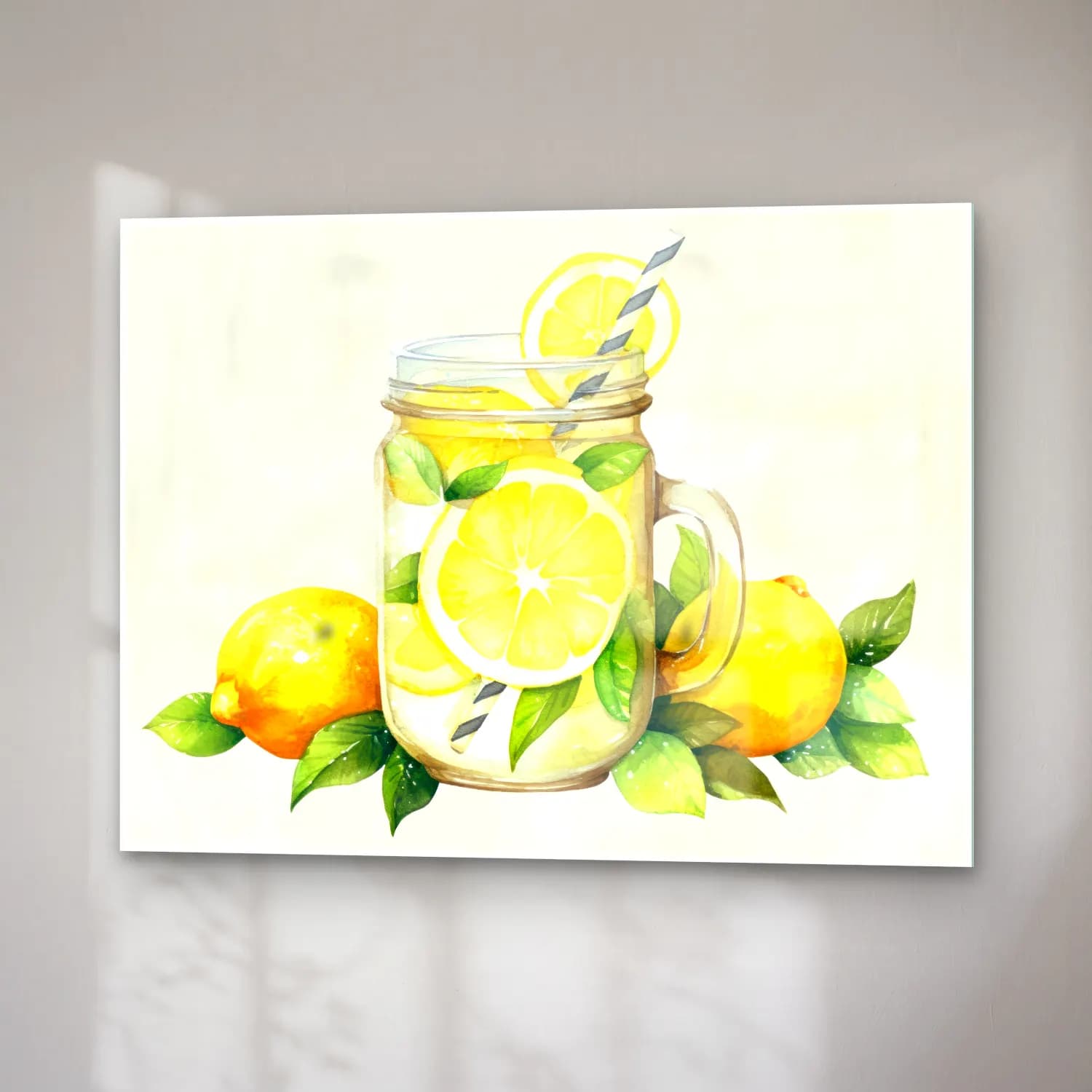 Suluboya Limonlar – Sarı Tonlar cam tablo — sağ açıdan görünüm