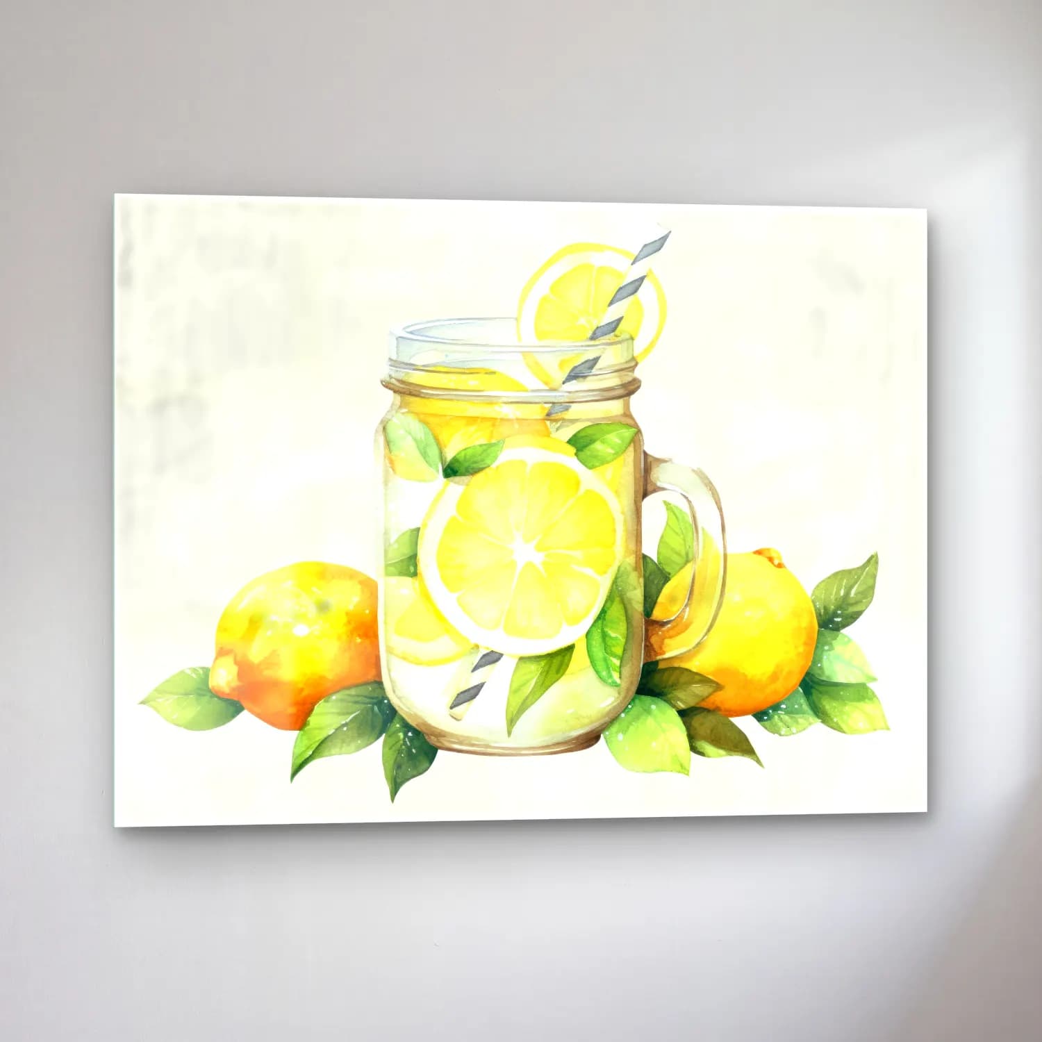 Suluboya Limonlar – Sarı Tonlar cam tablo — sol açıdan görünüm
