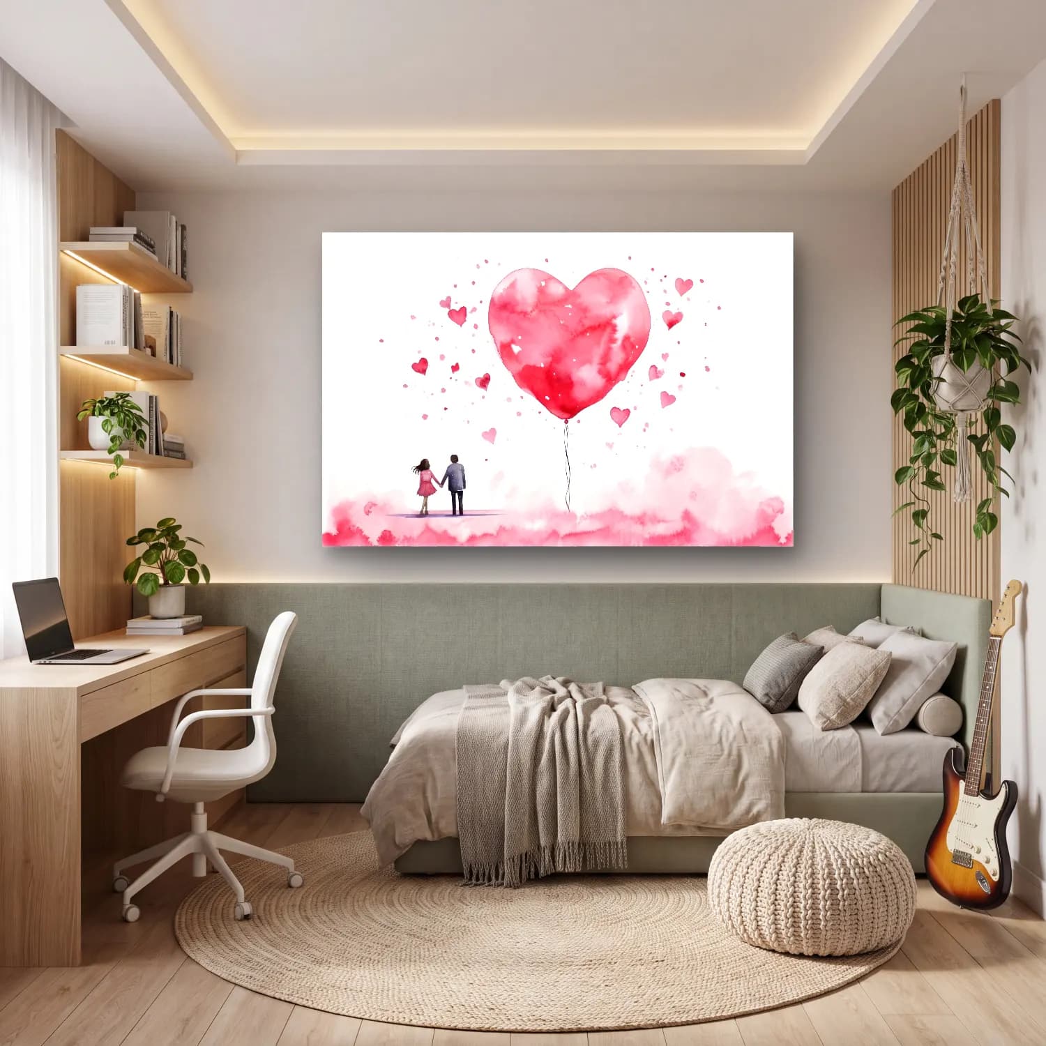 Suluboya Aşıklar – Pembe Tonlar cam tablo — genç odasında