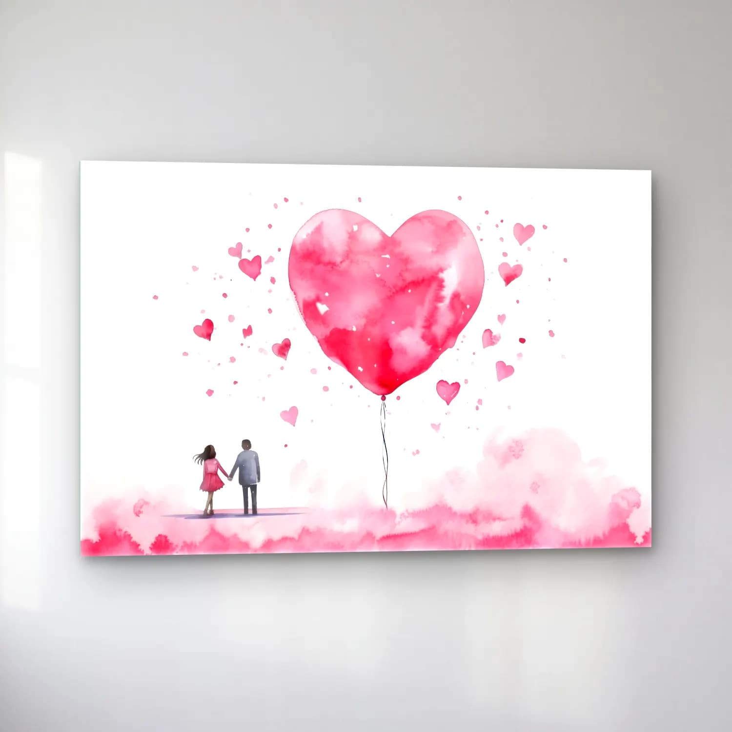 Suluboya Aşıklar – Pembe Tonlar cam tablo — sol açıdan görünüm
