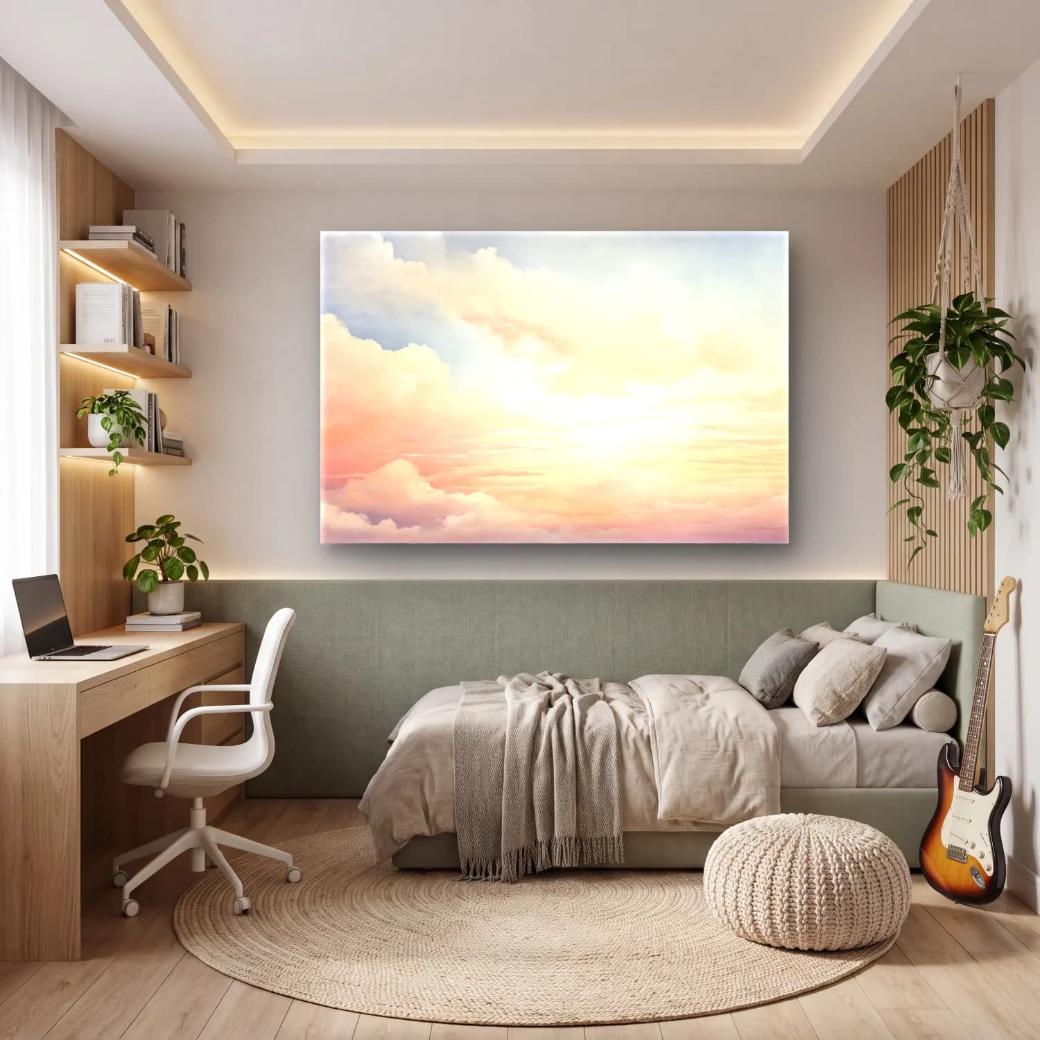 Pastel Gün Batımı Gökyüzü No. 4 cam tablo — genç odasında