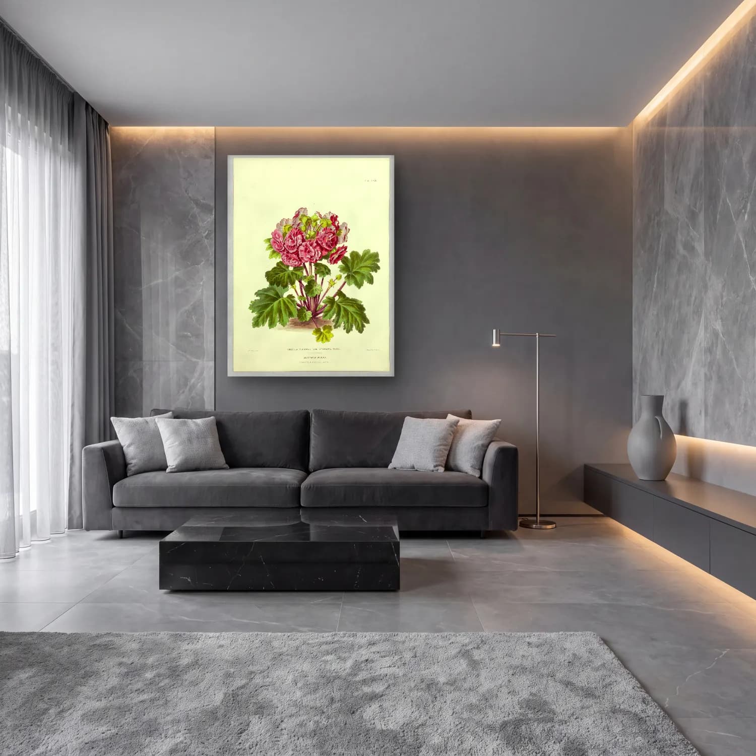 Botanik İllüstrasyon Çiçek Deseni No. 130 cam tablo — lüks salon duvarında