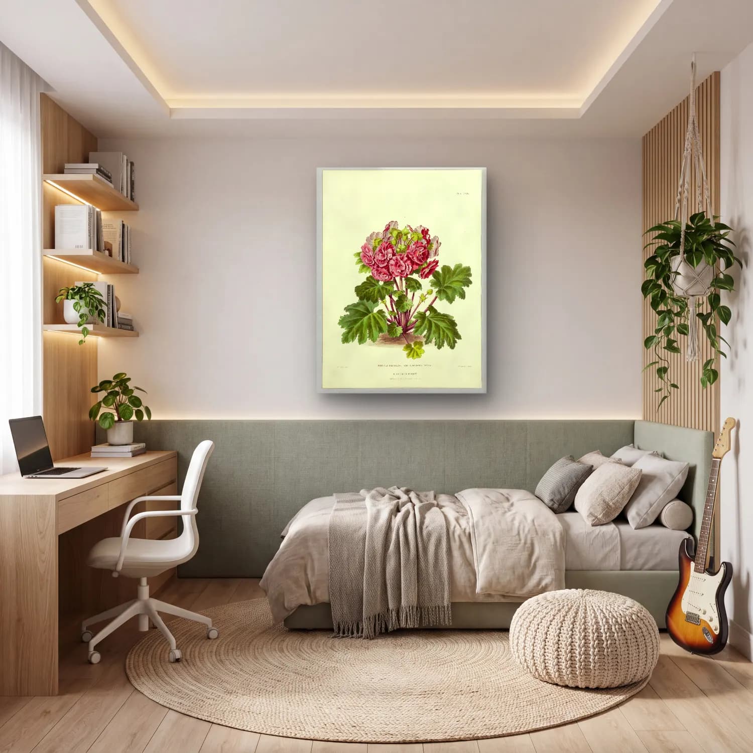 Botanik İllüstrasyon Çiçek Deseni No. 130 cam tablo — genç odasında