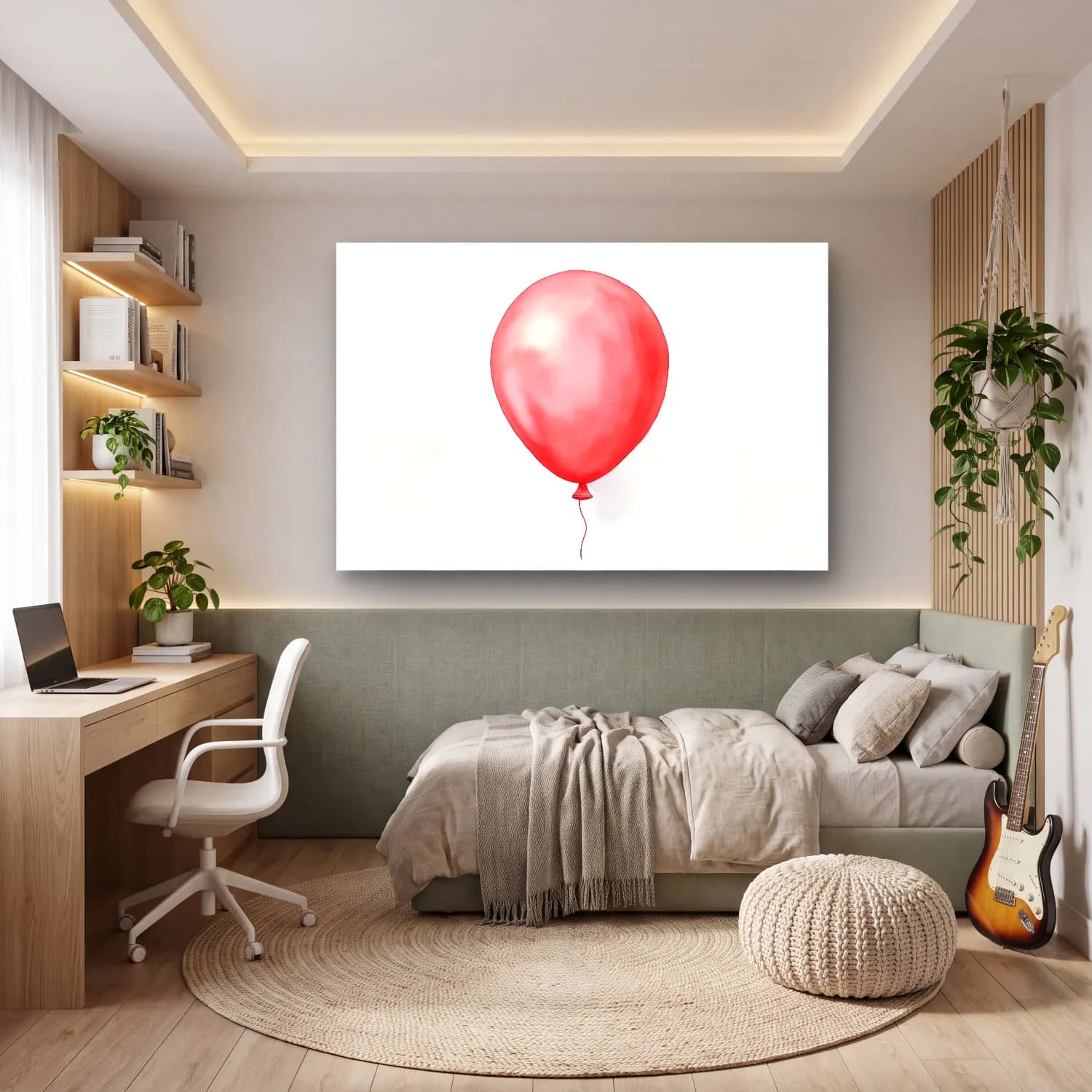 Suluboya Sıcak Hava Balonu – Kırmızı Tonlar cam tablo — genç odasında