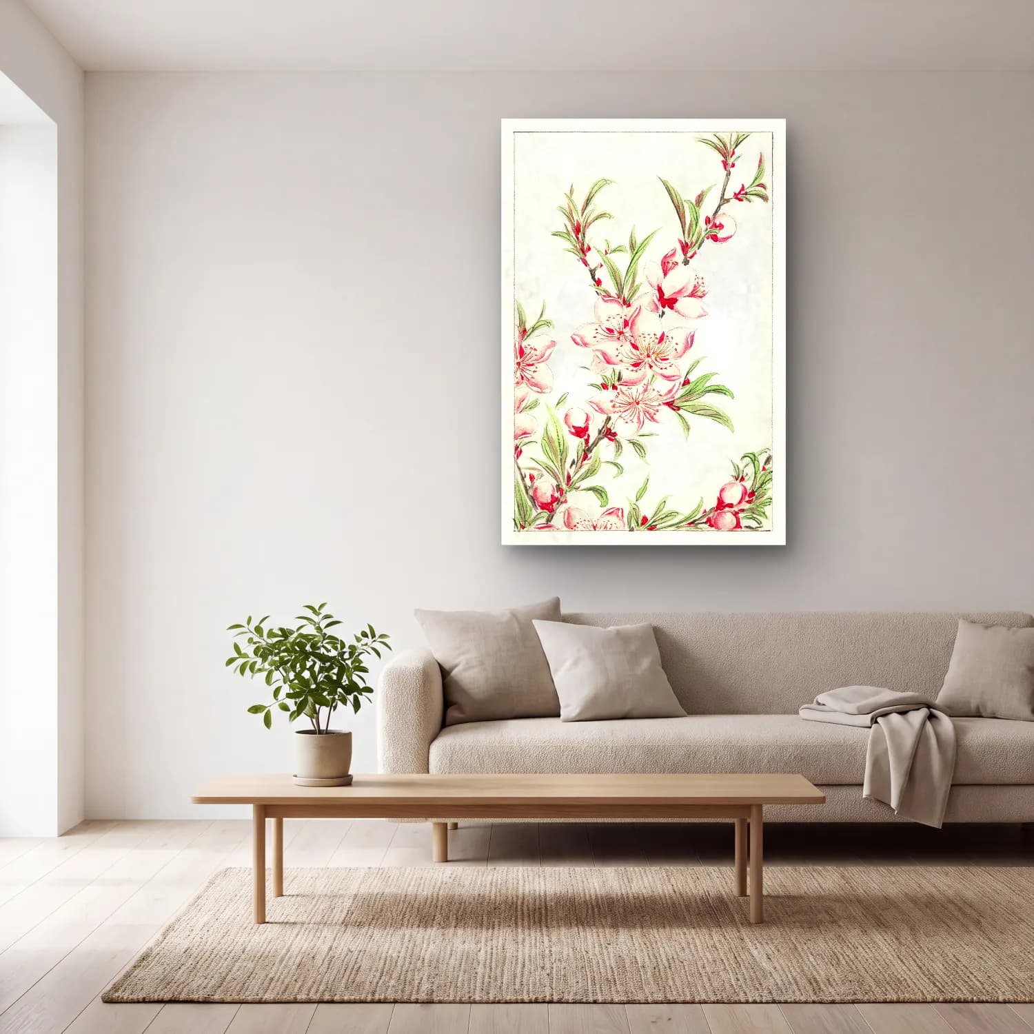 Botanik İllüstrasyon Çiçek Deseni No. 133 cam tablo — açık renk salonda