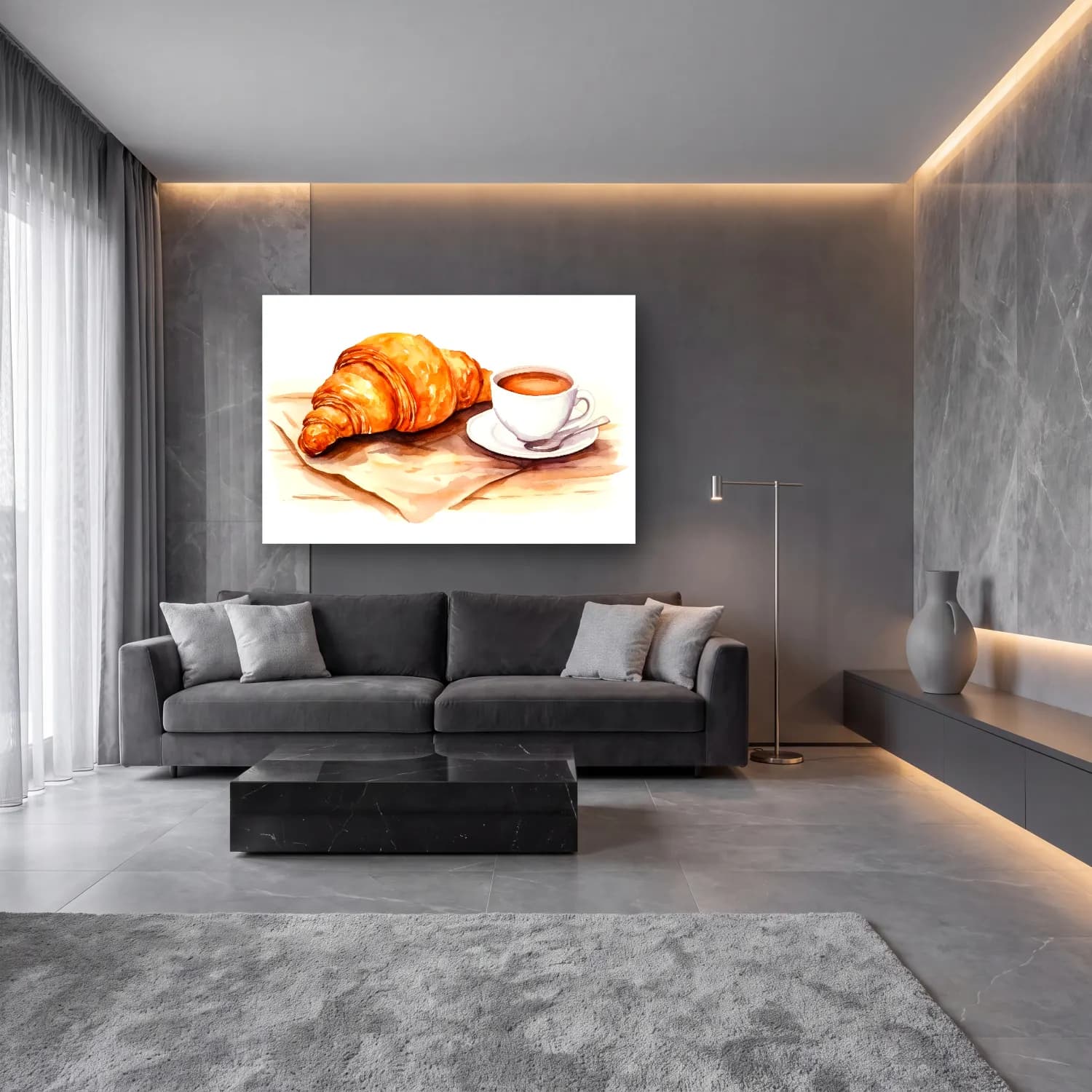 Suluboya Ekmek ve Pastalar No. 2 cam tablo — lüks salon duvarında