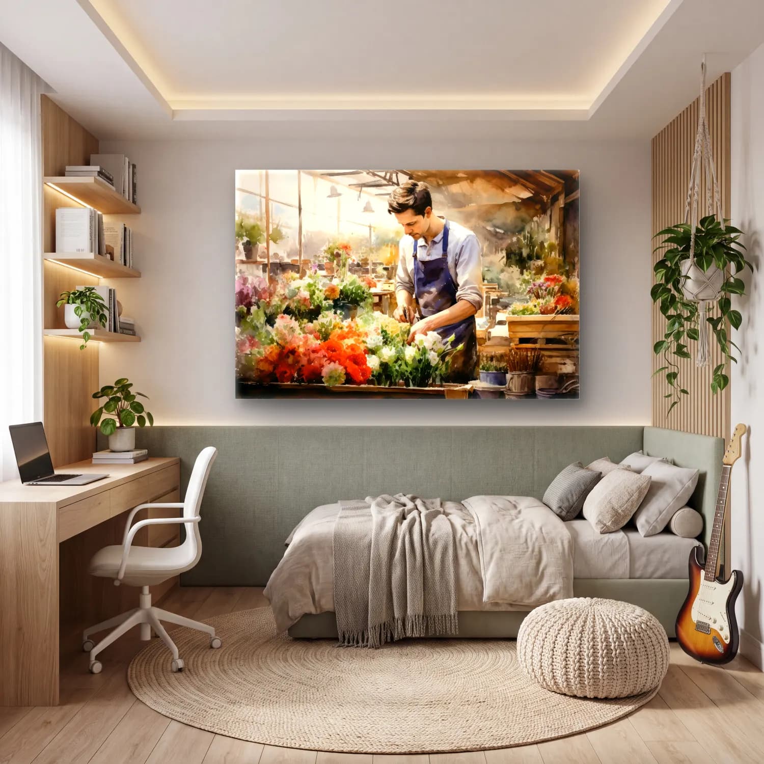 Suluboya Çiçek Pazarı – Pastel Tonlar cam tablo — genç odasında