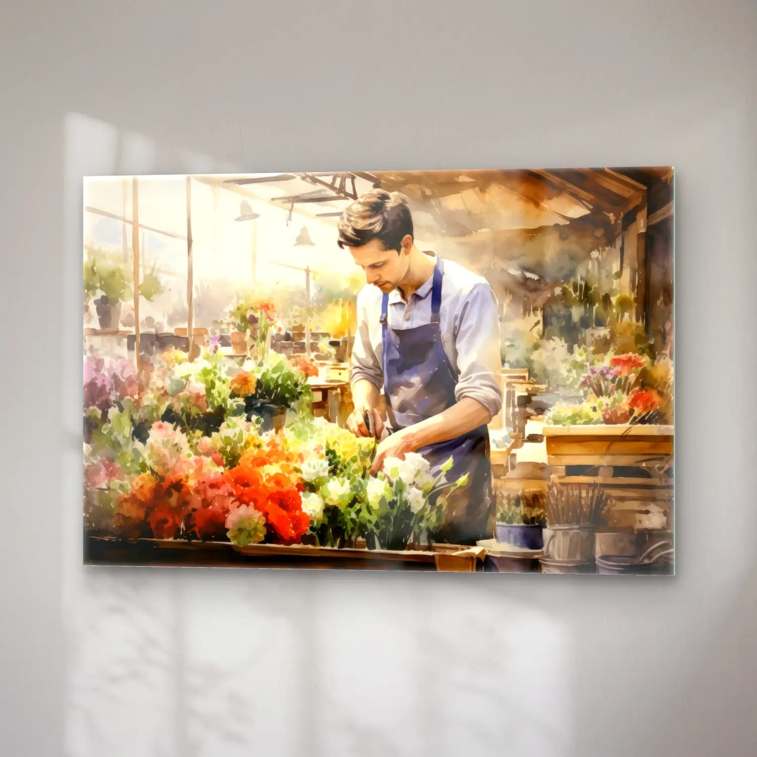 Suluboya Çiçek Pazarı – Pastel Tonlar cam tablo — sağ açıdan görünüm
