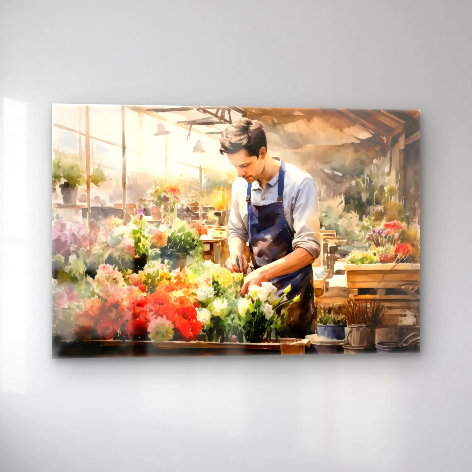 Suluboya Çiçek Pazarı – Pastel Tonlar cam tablo — sol açıdan görünüm
