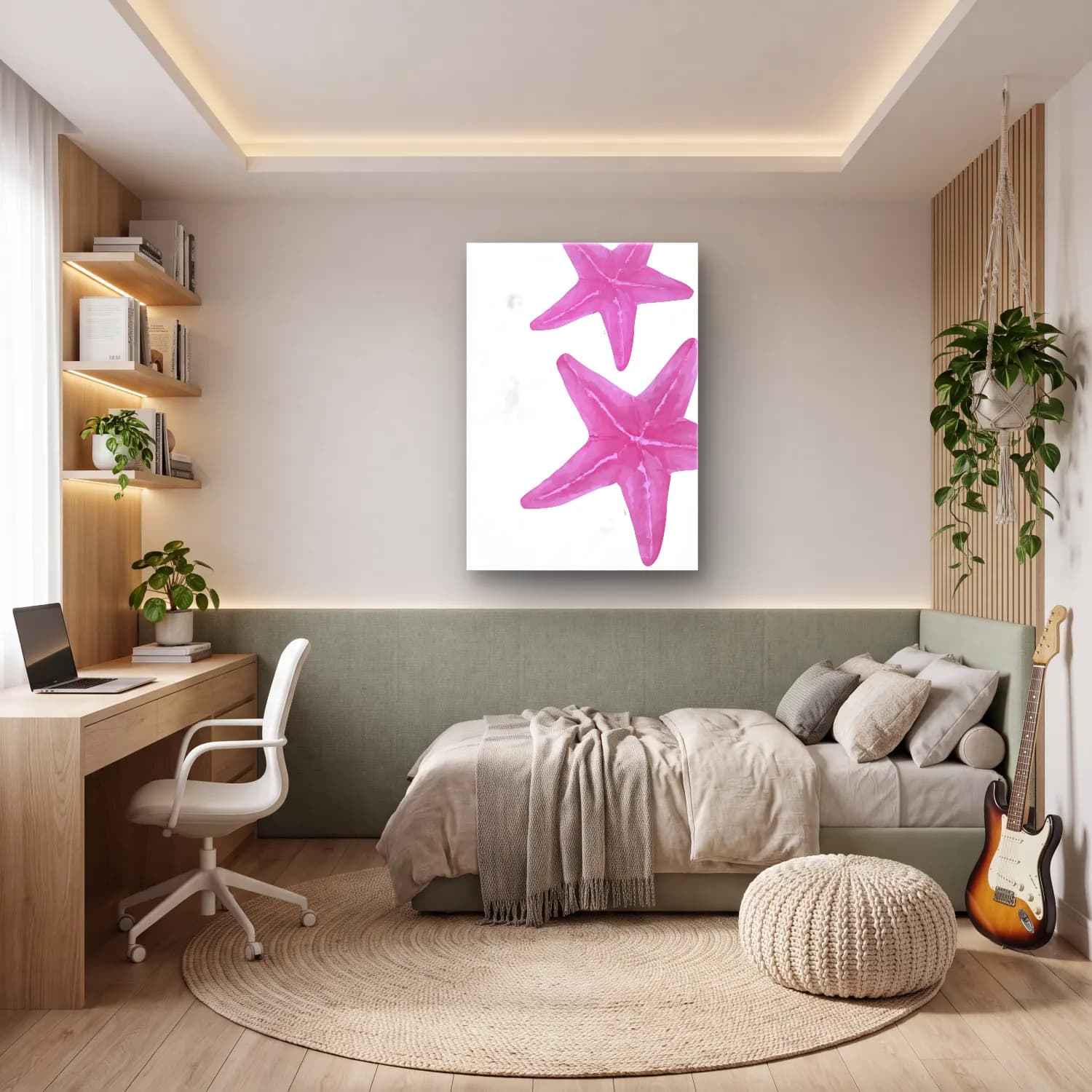 Suluboya Deniz Kabukları – Pembe Tonlar cam tablo — genç odasında