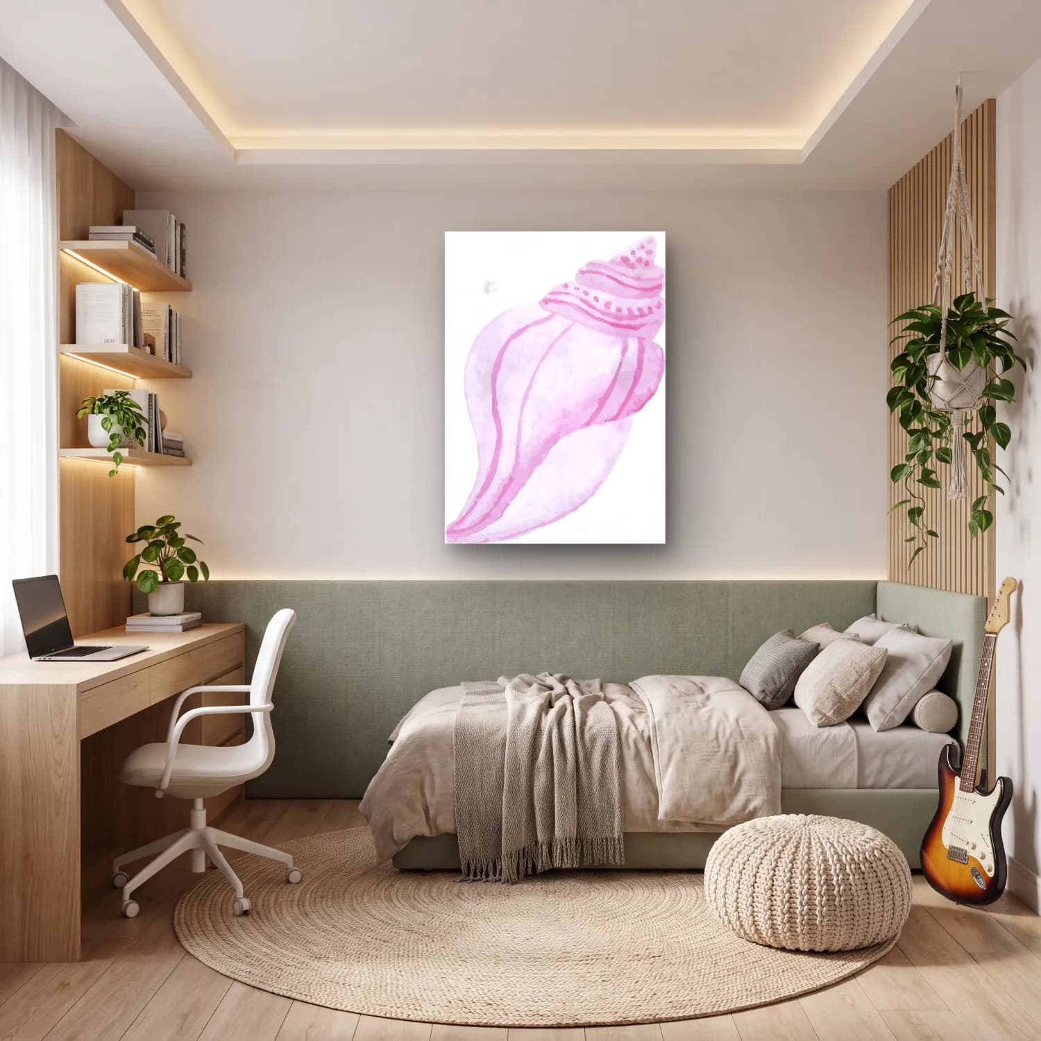 Pastel Deniz Kabukları No. 20 cam tablo — genç odasında