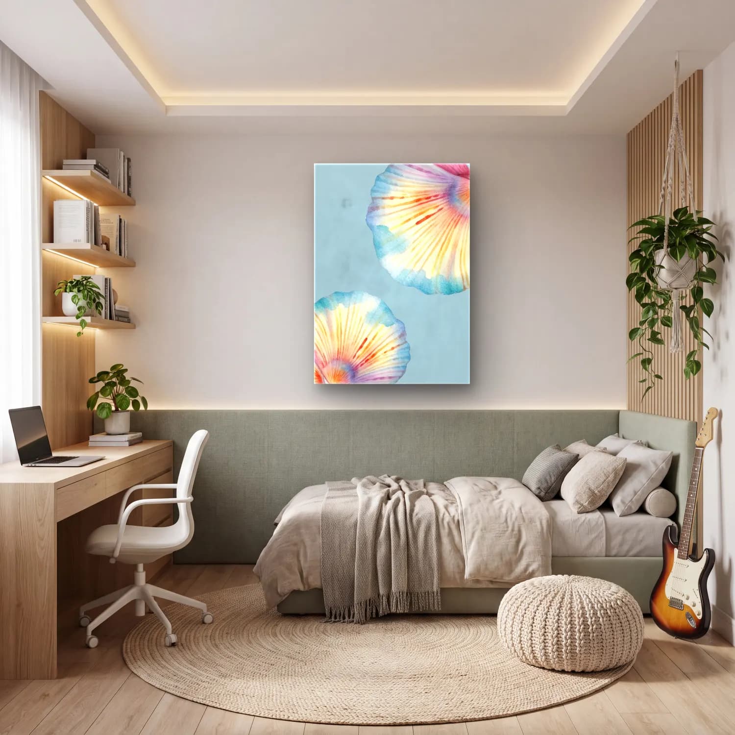 Pastel Deniz Kabukları No. 22 cam tablo — genç odasında
