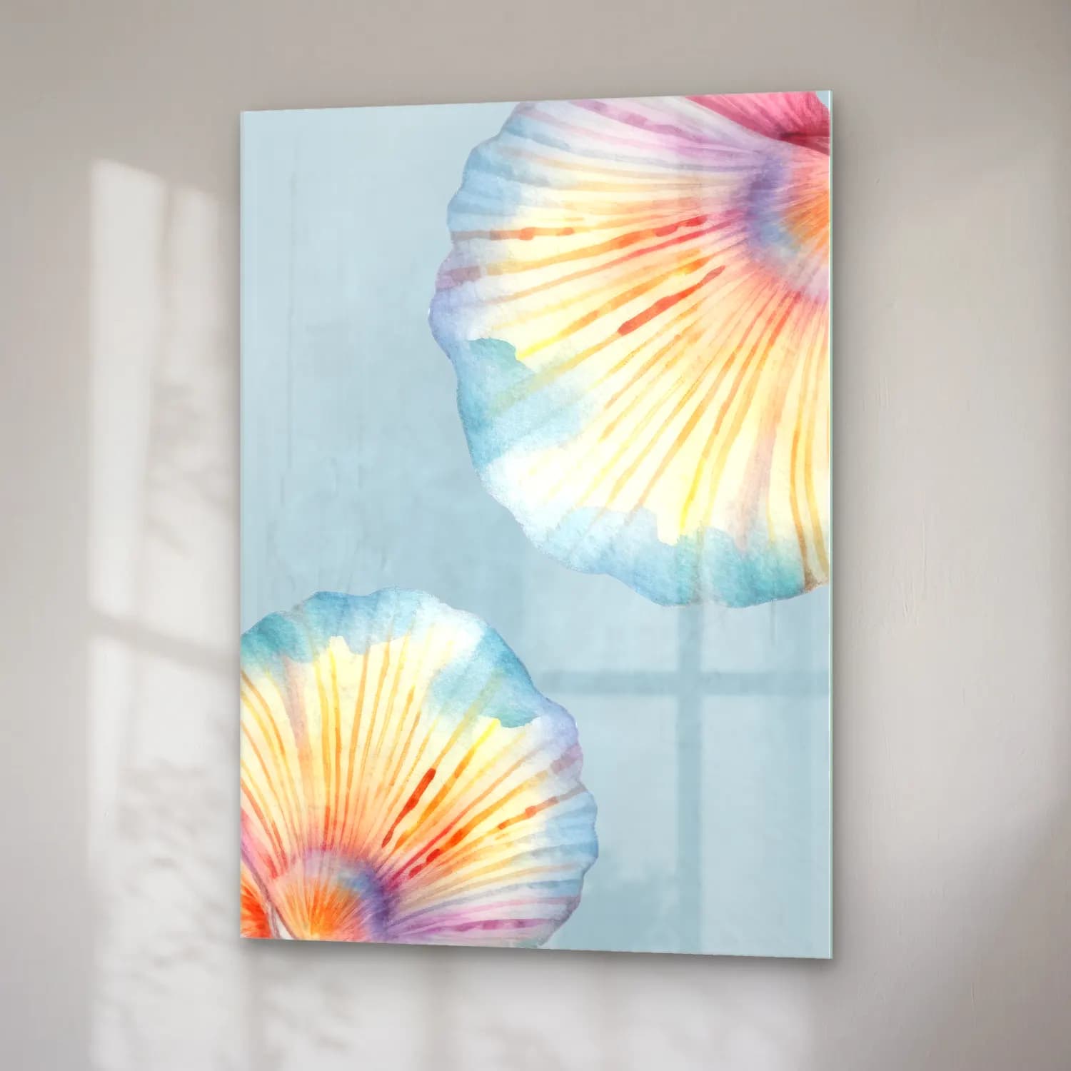 Pastel Deniz Kabukları No. 22 cam tablo — sağ açıdan görünüm