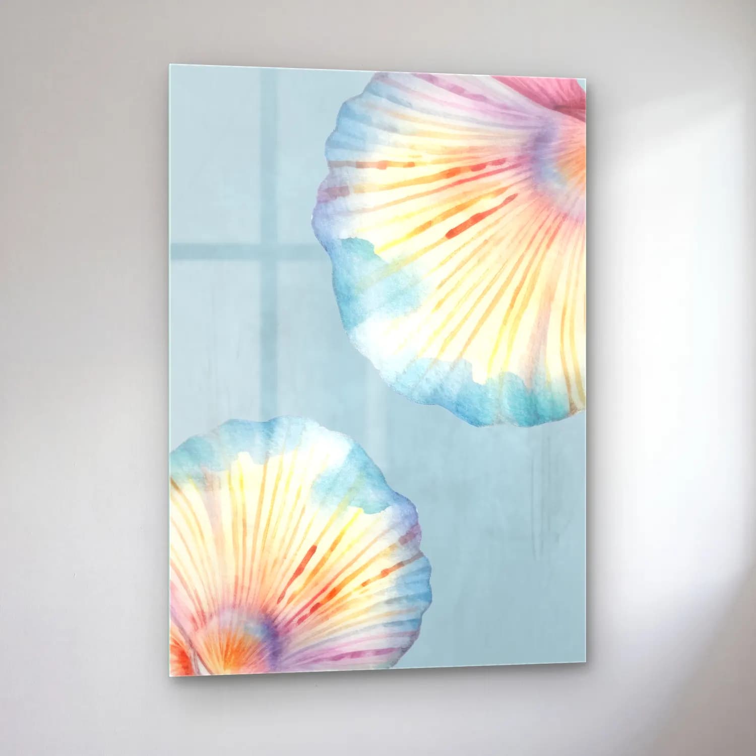Pastel Deniz Kabukları No. 22 cam tablo — sol açıdan görünüm