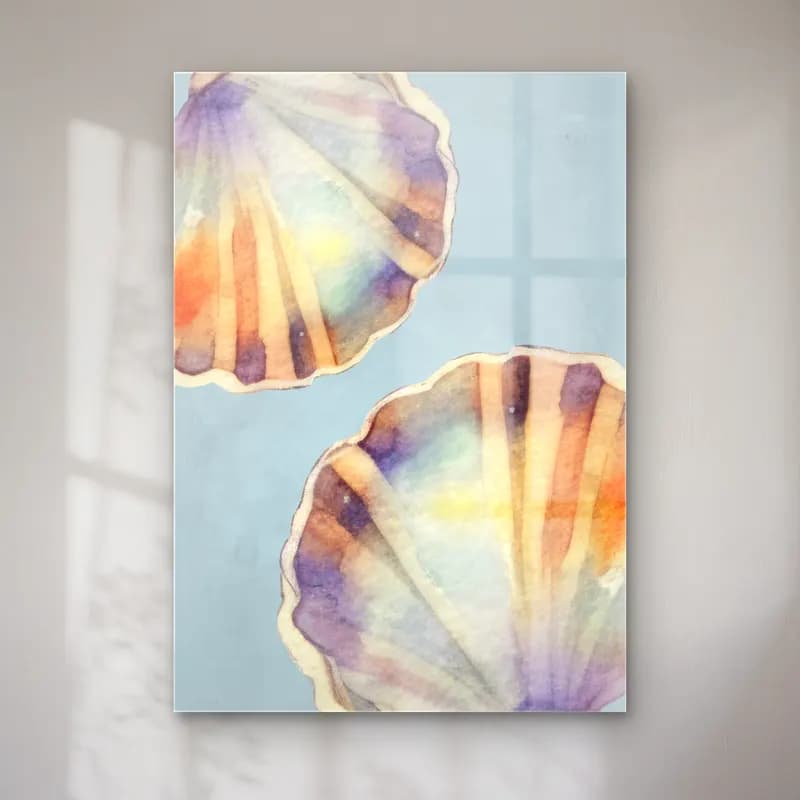 Boho Deniz Kabukları – Pastel Tonlar cam tablo — Boho Deniz Kabukları – Pastel Tonlar — boho deniz kabukları