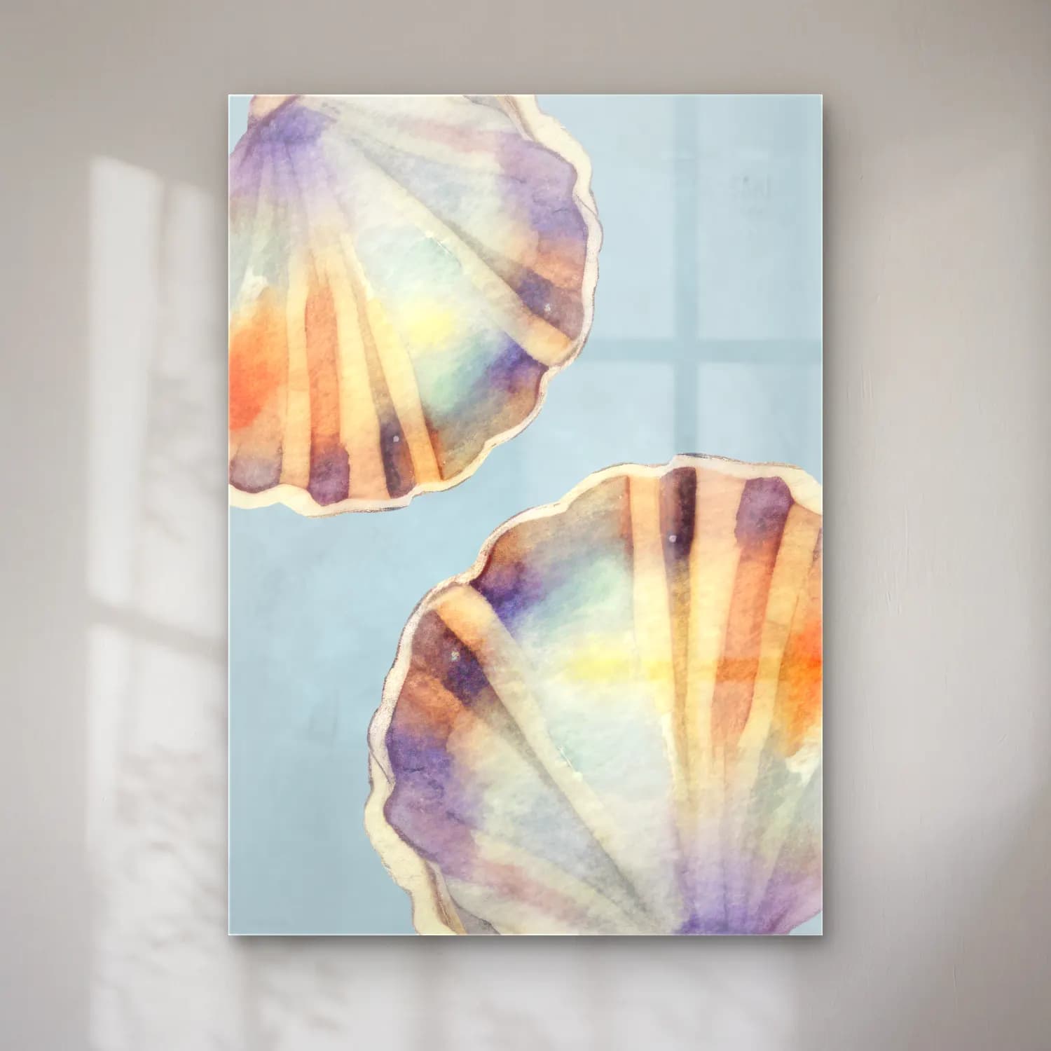 Boho Deniz Kabukları – Pastel Tonlar cam tablo — Boho Deniz Kabukları – Pastel Tonlar — boho deniz kabukları