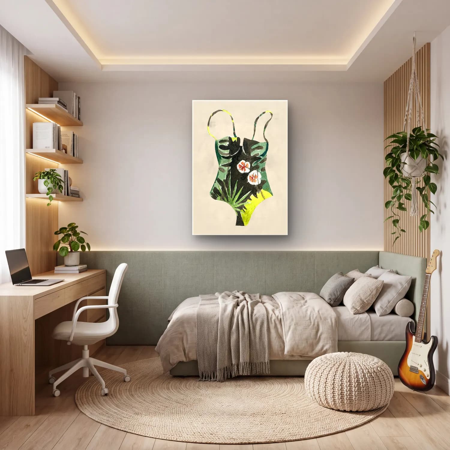 Boho Çiçek Deseni No. 22 cam tablo — genç odasında