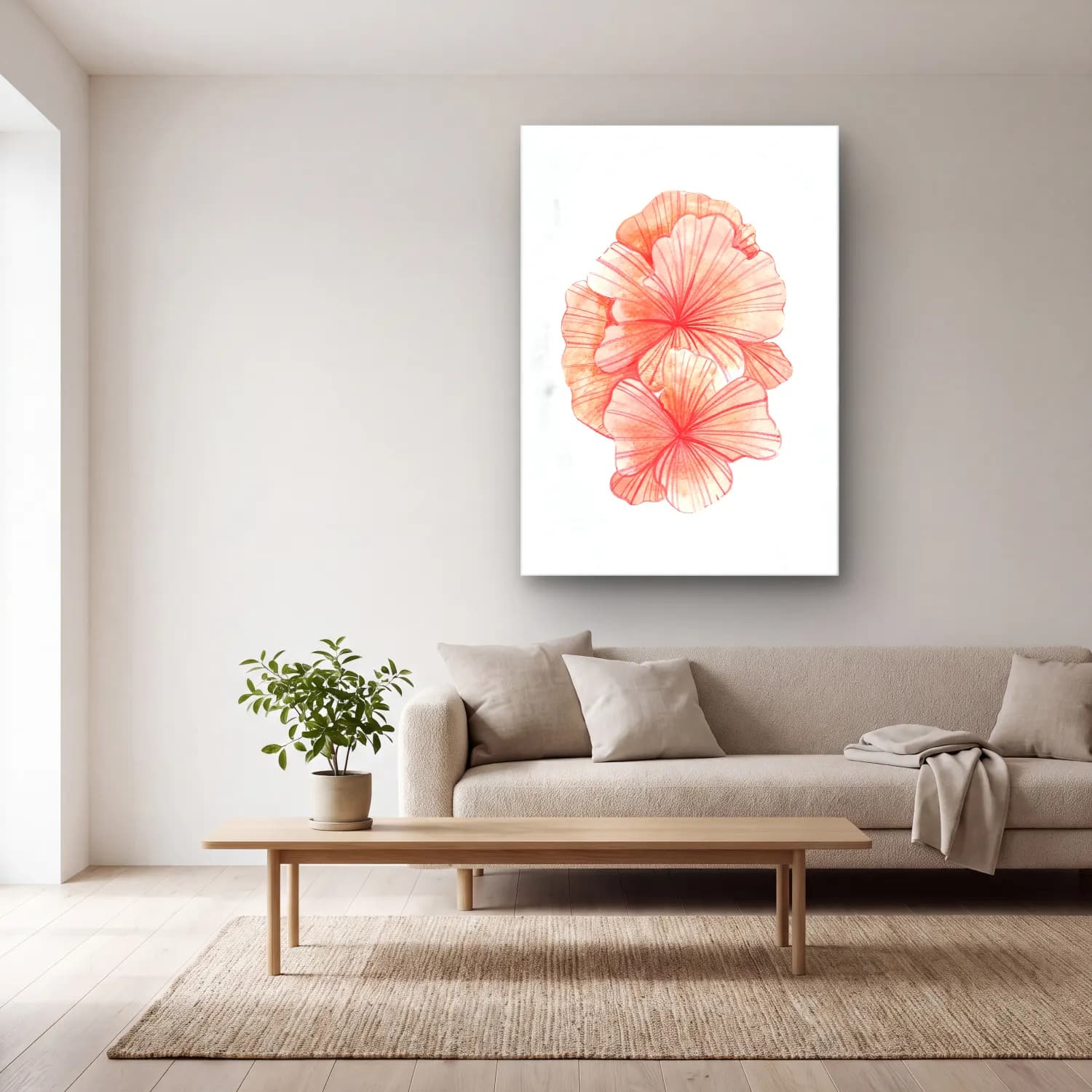 Botanik İllüstrasyon Pembe Şakayıklar No. 3 cam tablo — açık renk salonda