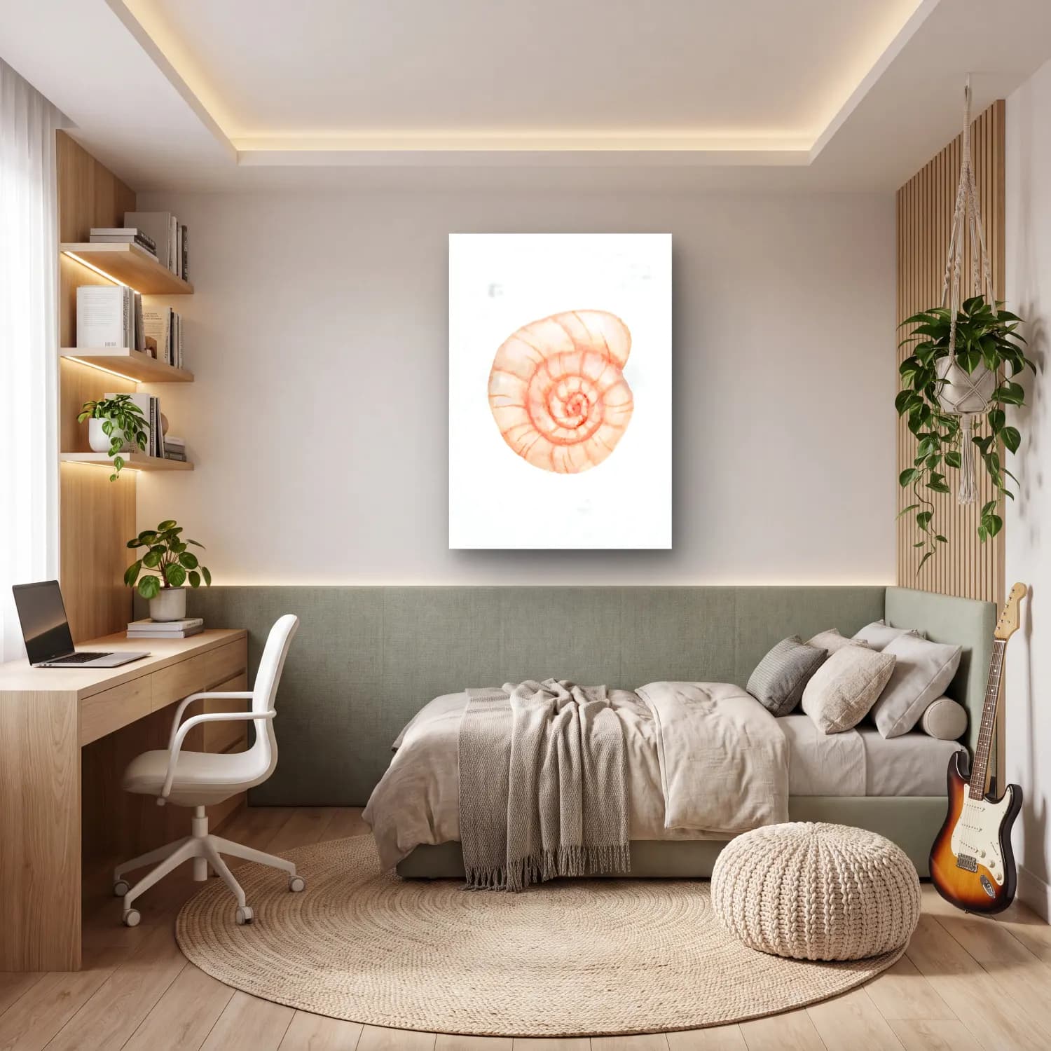 Suluboya Deniz Kabukları No. 37 cam tablo — genç odasında