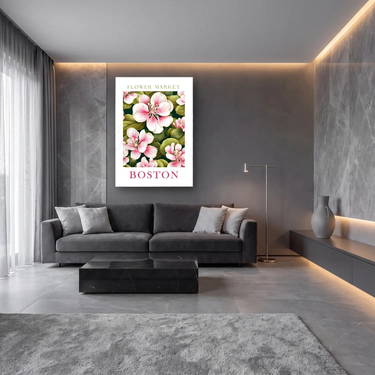 Botanik İllüstrasyon Çiçek Deseni No. 138 cam tablo — lüks salon duvarında