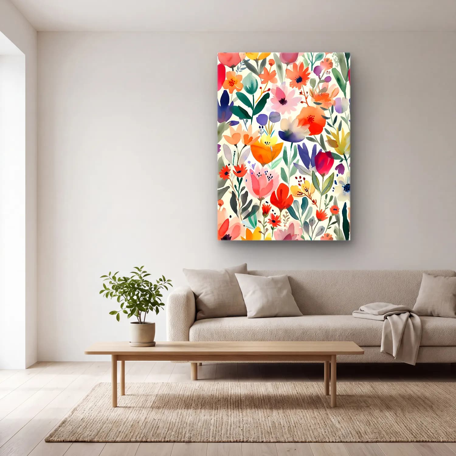 Boho Çiçek Deseni – Pastel Tonlar cam tablo — açık renk salonda