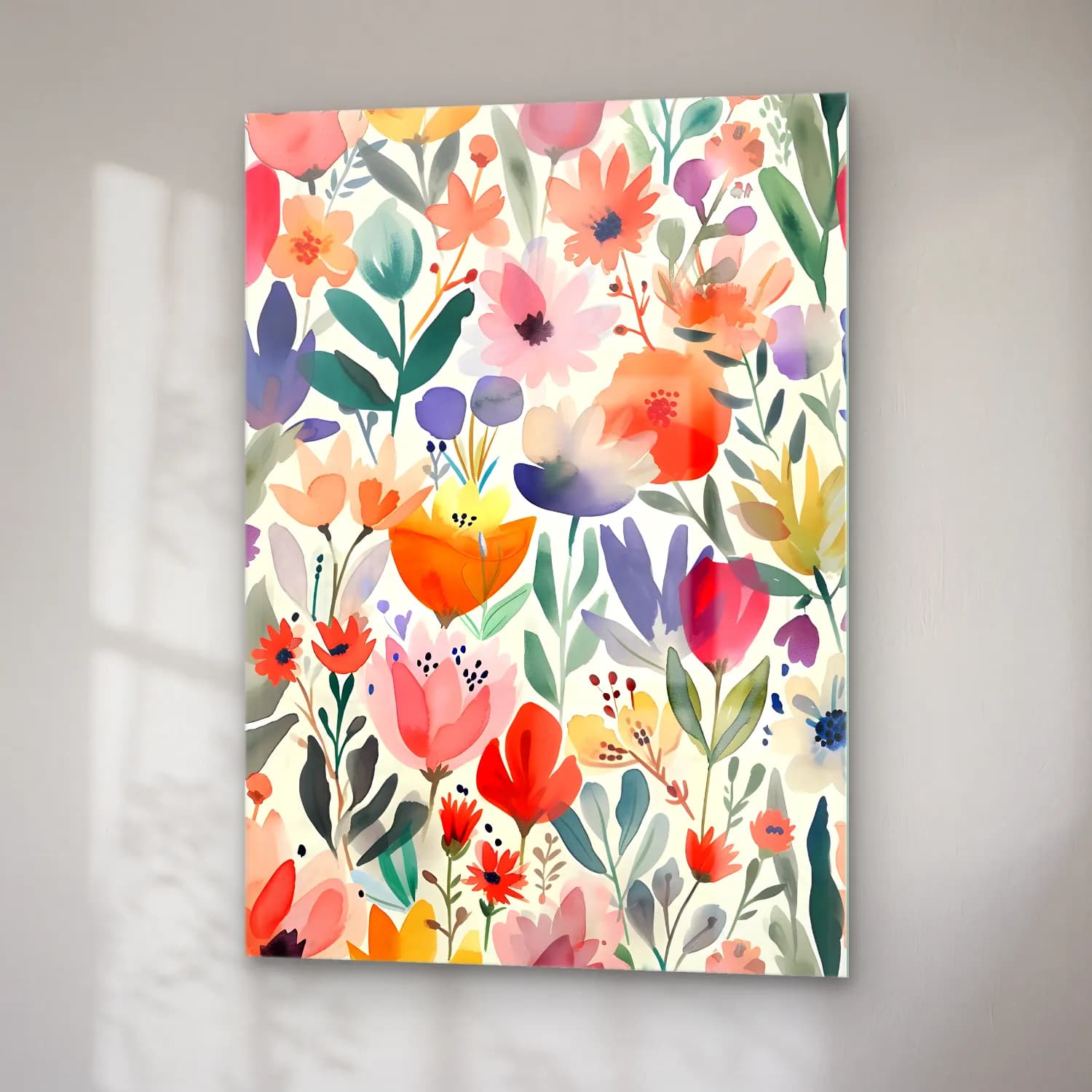 Boho Çiçek Deseni – Pastel Tonlar cam tablo — sağ açıdan görünüm