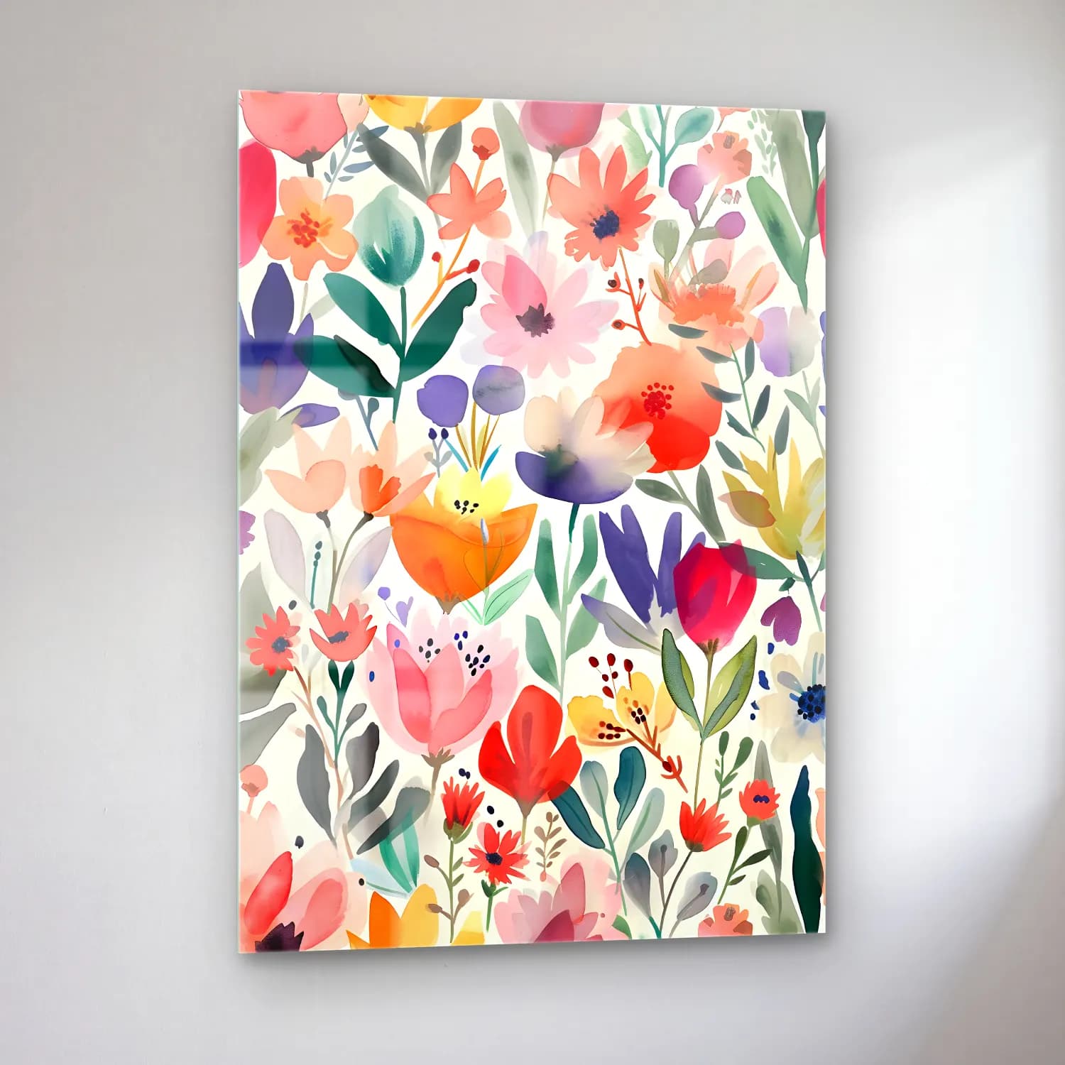 Boho Çiçek Deseni – Pastel Tonlar cam tablo — sol açıdan görünüm
