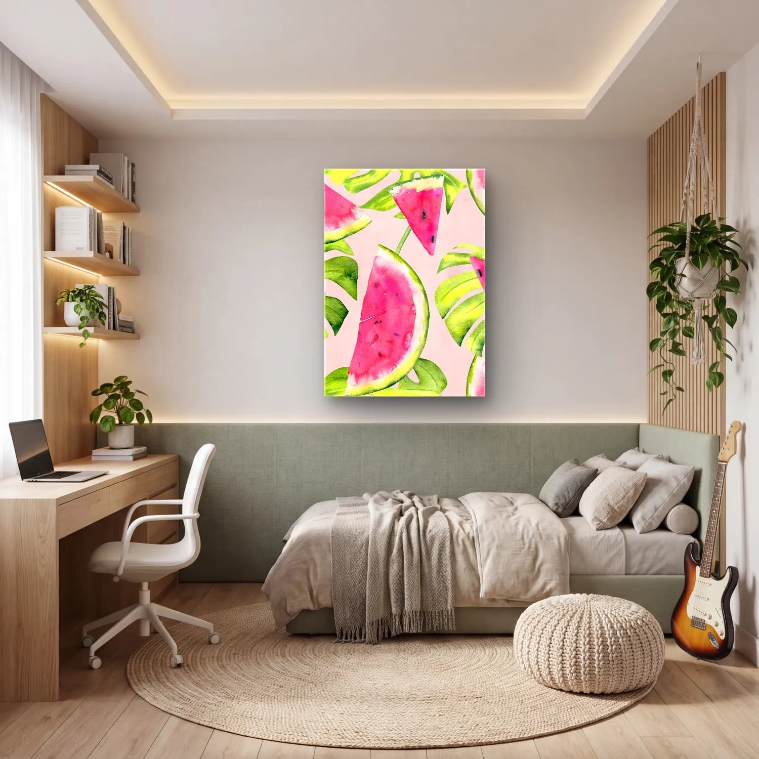 Pastel Karpuz No. 2 cam tablo — genç odasında