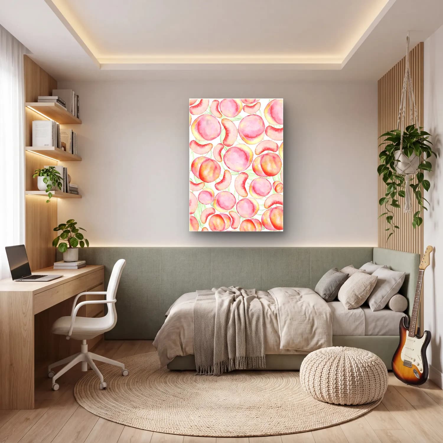 Pastel Kirazlar No. 8 cam tablo — genç odasında