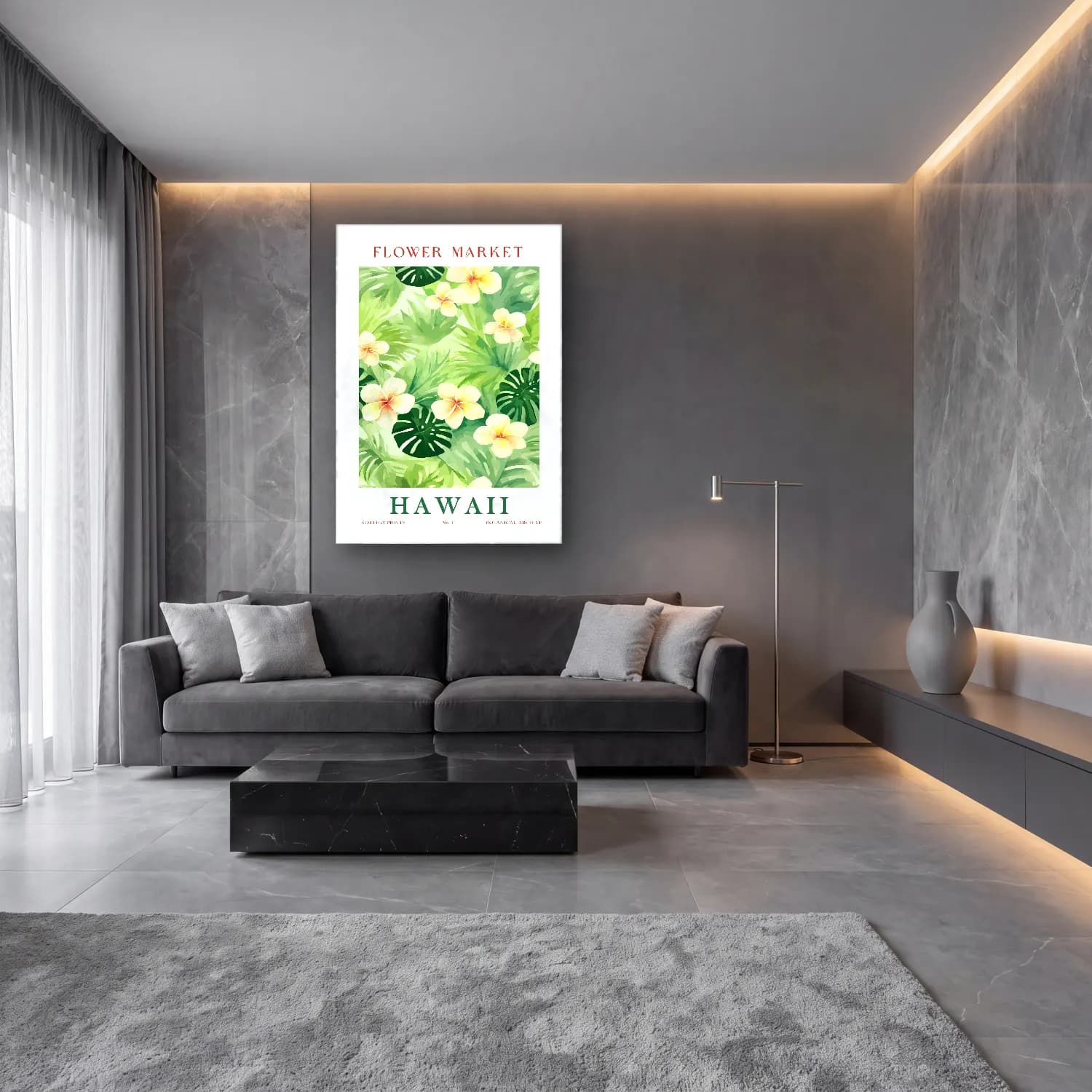 Pastel Çiçek Deseni No. 95 cam tablo — lüks salon duvarında