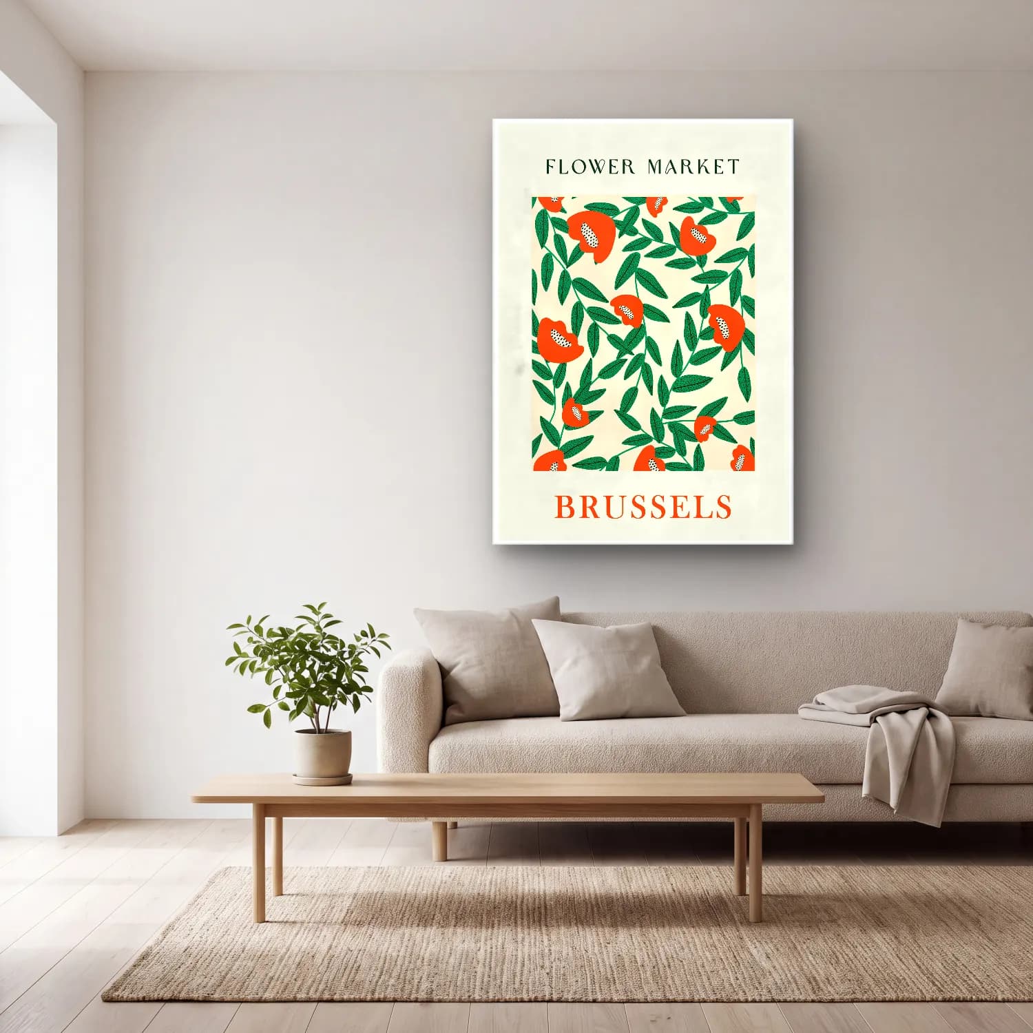 Retro Çiçek Deseni No. 131 cam tablo — açık renk salonda