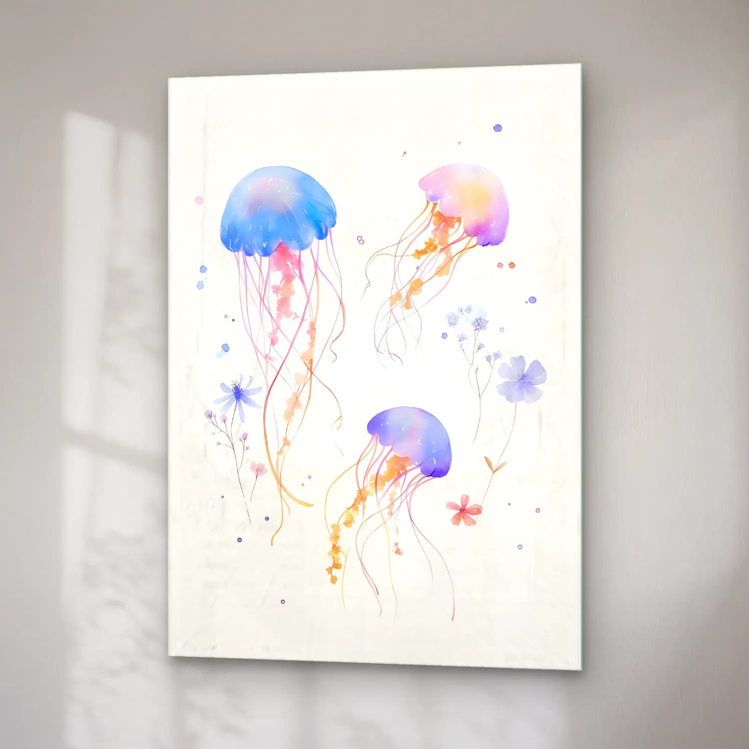 Pastel Denizanası No. 6 cam tablo — sağ açıdan görünüm