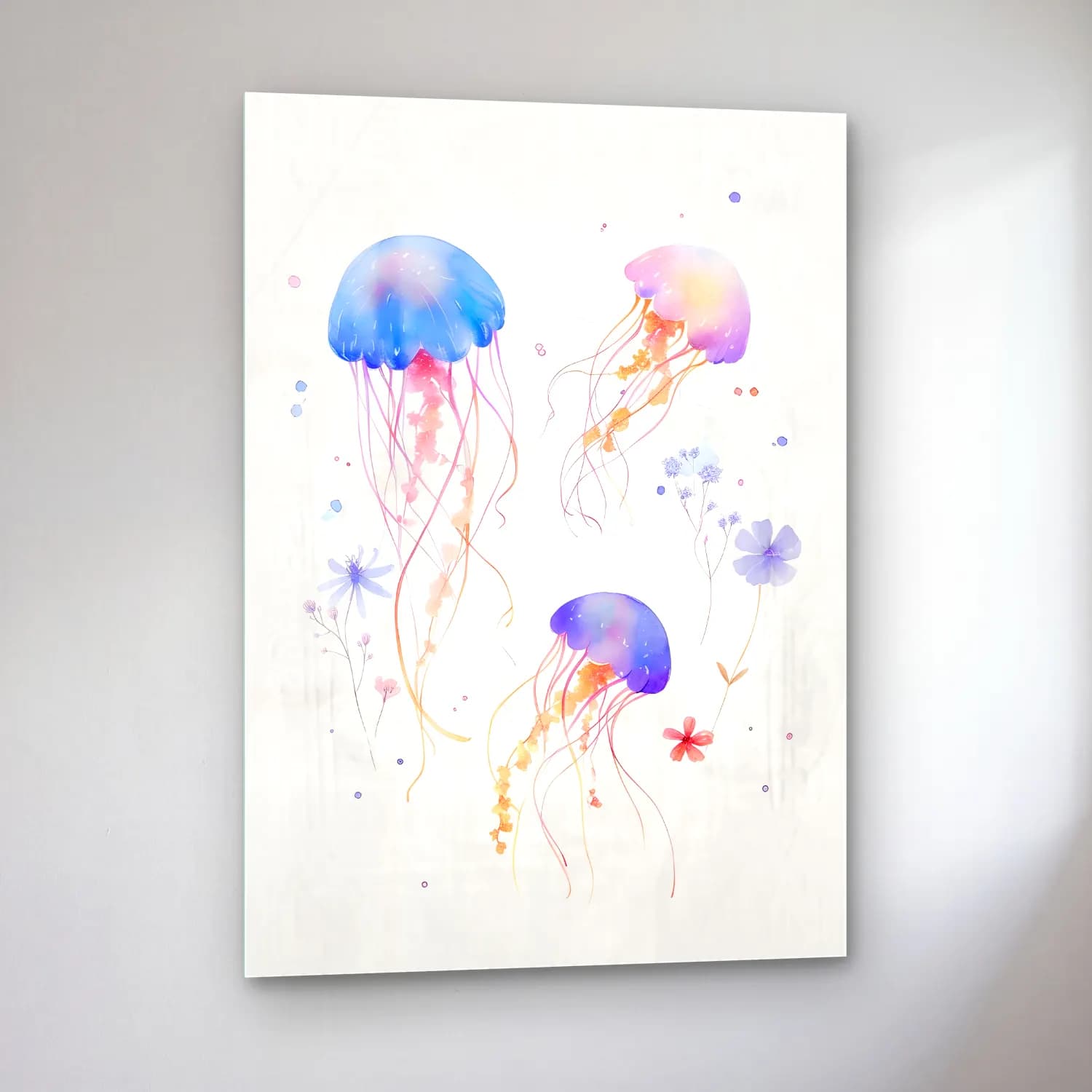 Pastel Denizanası No. 6 cam tablo — sol açıdan görünüm