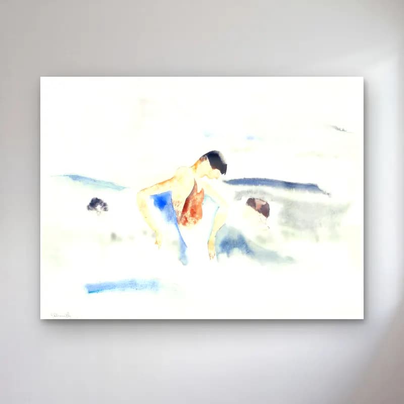 Charles Demuth – Three Figures in Water cam tablo — Charles Demuth – Three Figures in Water — suluboya sahilde i̇nsanlar