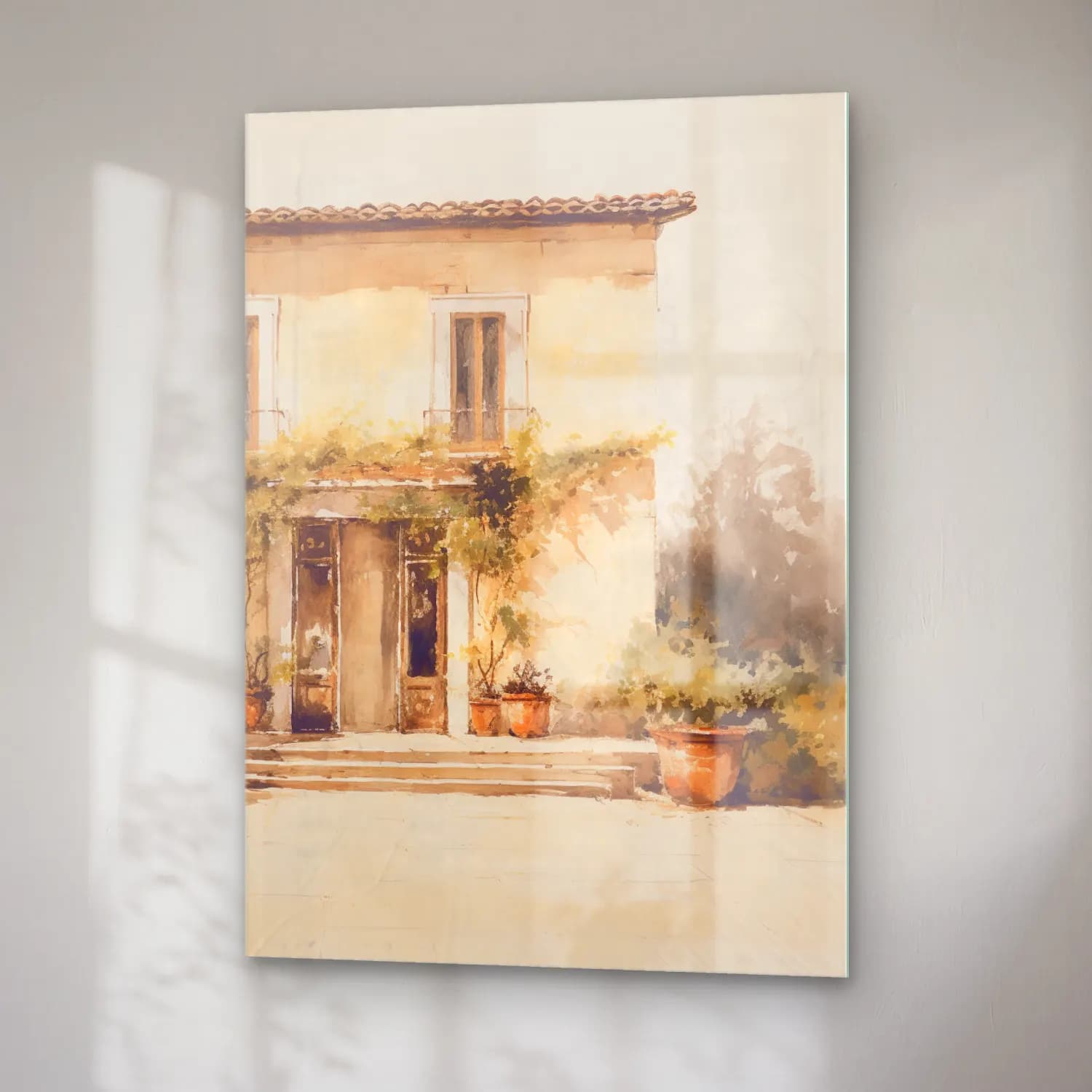 Suluboya Kır Evi No. 29 cam tablo — sağ açıdan görünüm