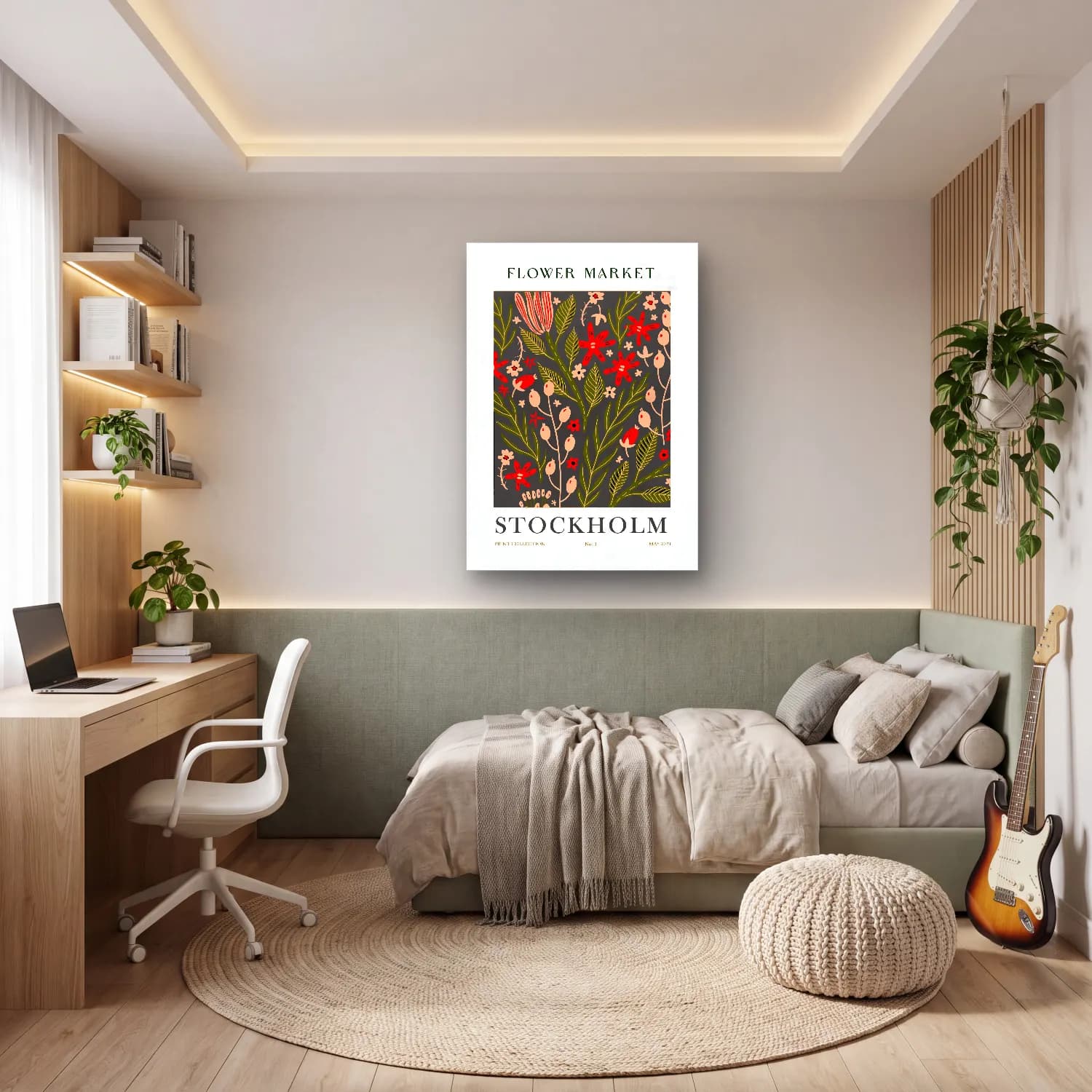 Botanik İllüstrasyon Çiçek Deseni No. 139 cam tablo — genç odasında