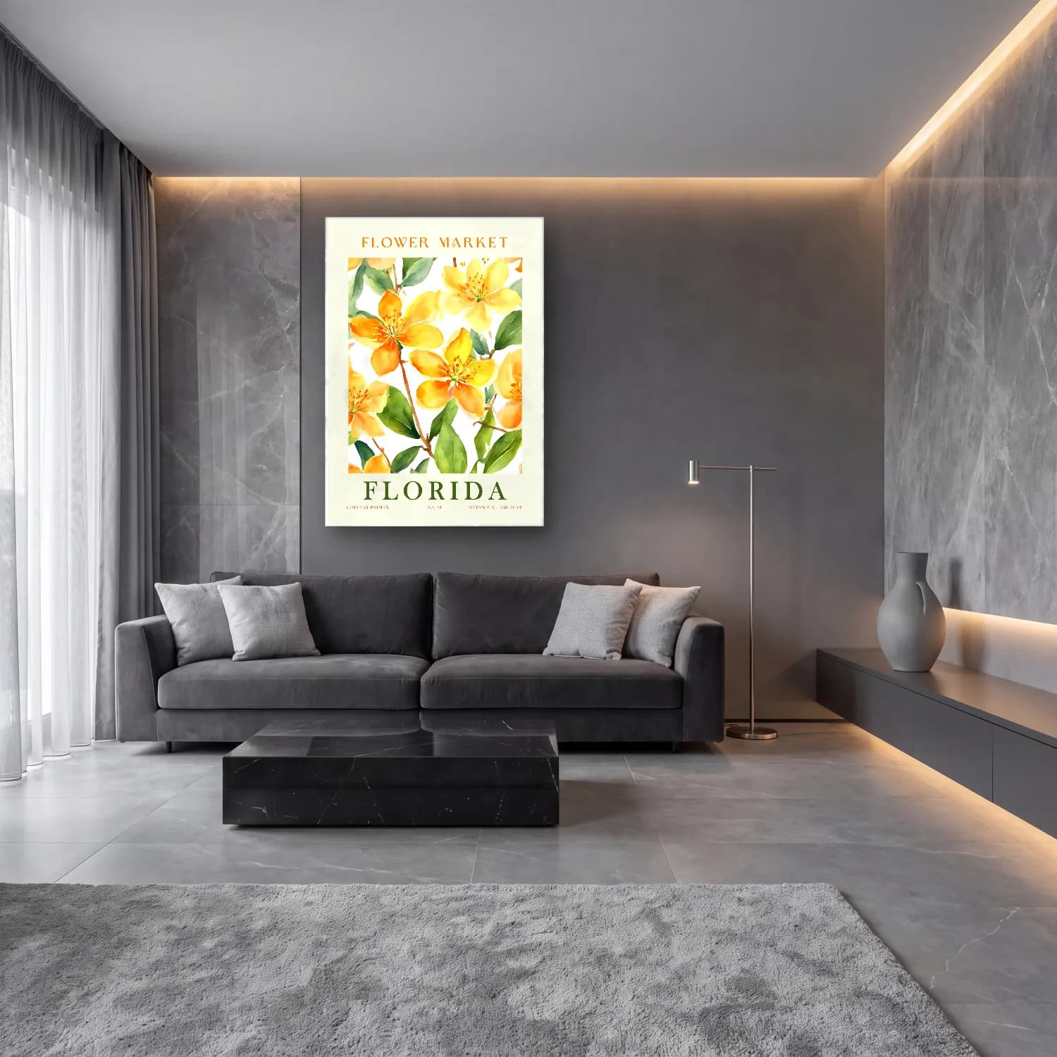 Botanik İllüstrasyon Çiçek Deseni No. 140 cam tablo — lüks salon duvarında
