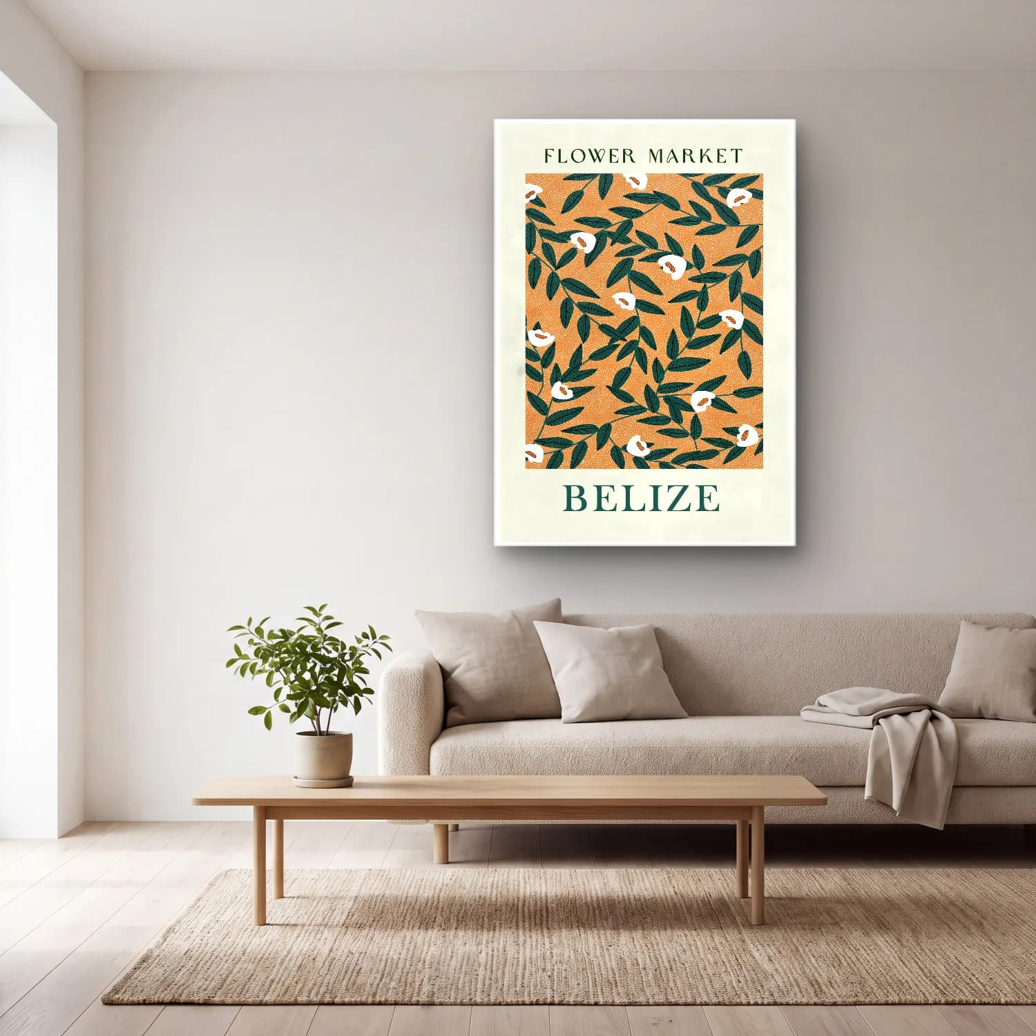 Retro Çiçek Deseni No. 134 cam tablo — açık renk salonda