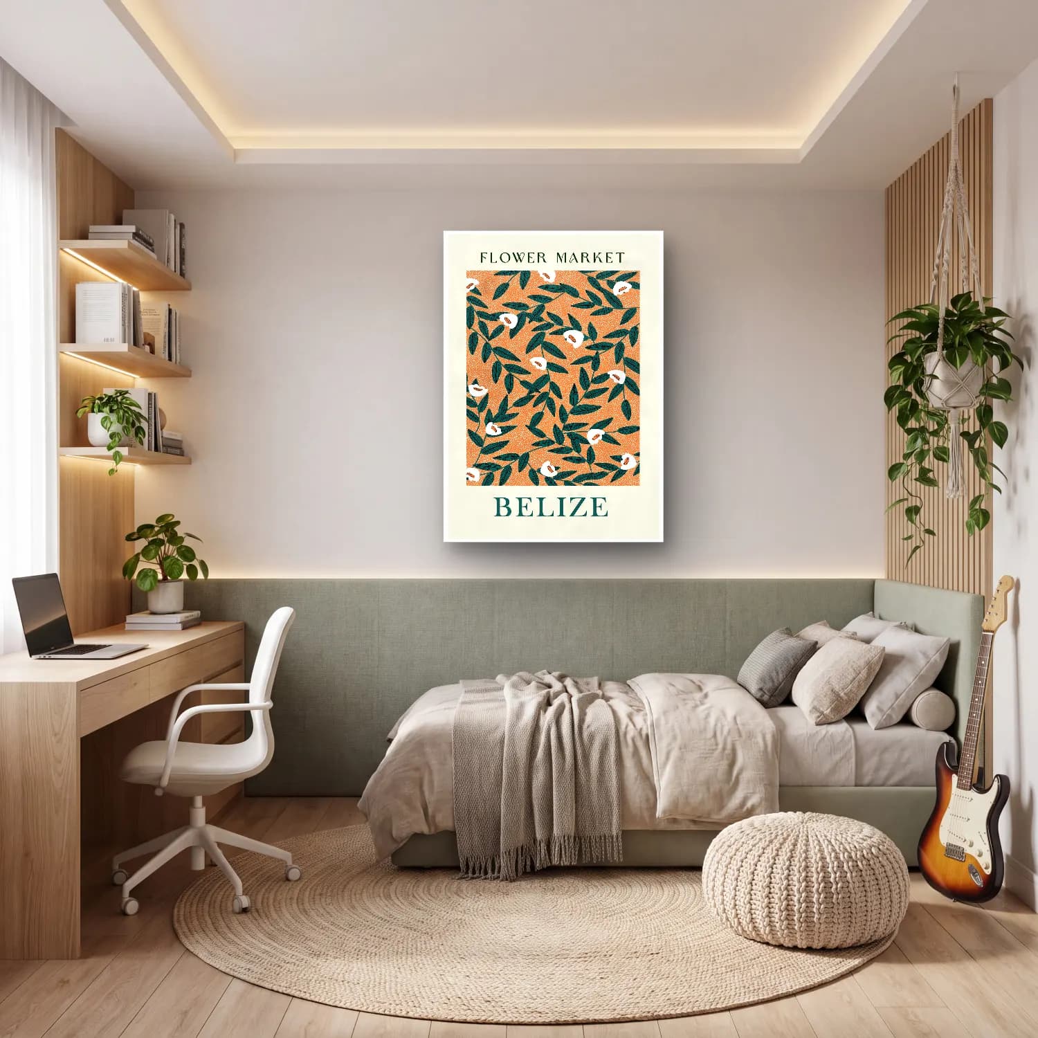 Retro Çiçek Deseni No. 134 cam tablo — genç odasında