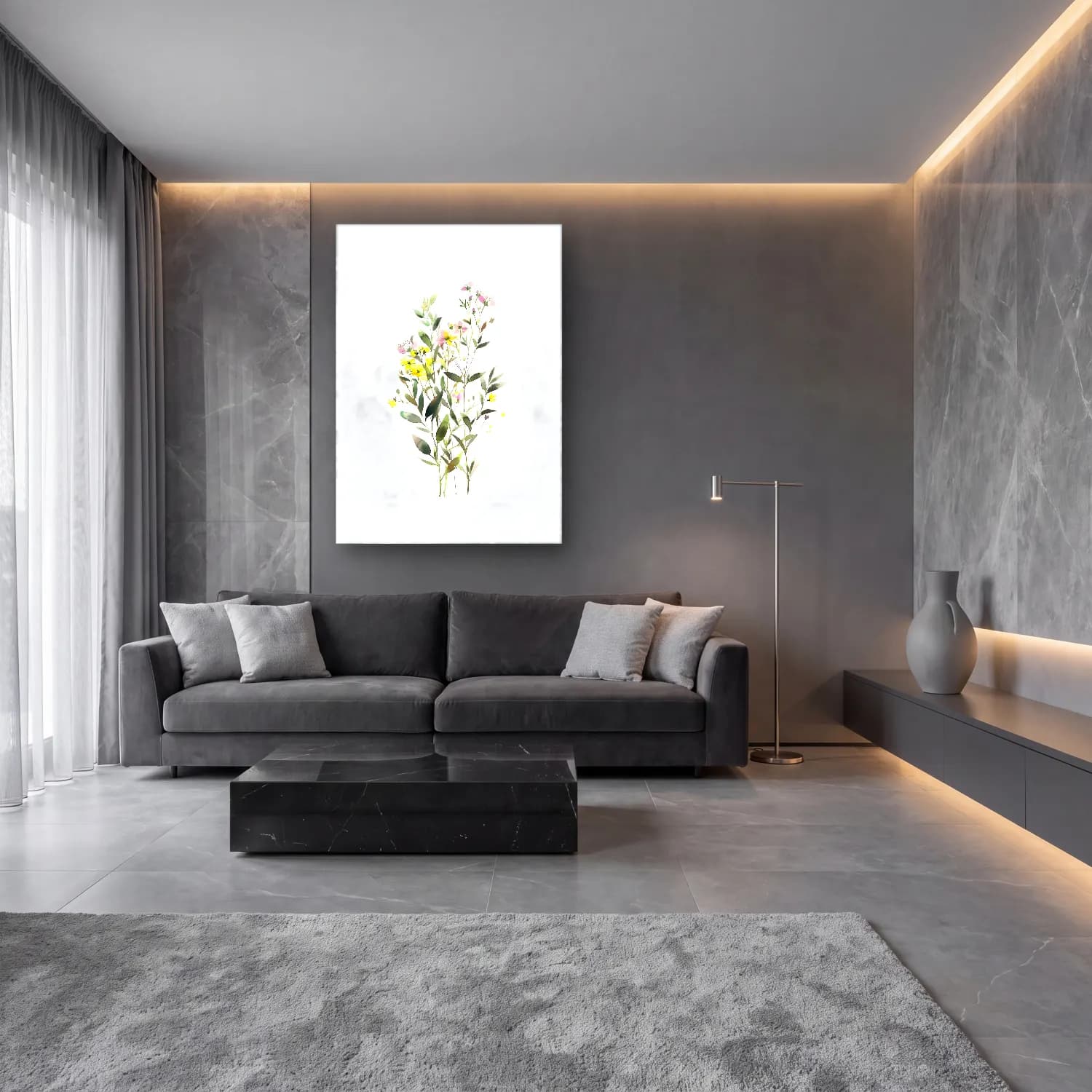 Botanik İllüstrasyon Kır Çiçekleri No. 100 cam tablo — lüks salon duvarında