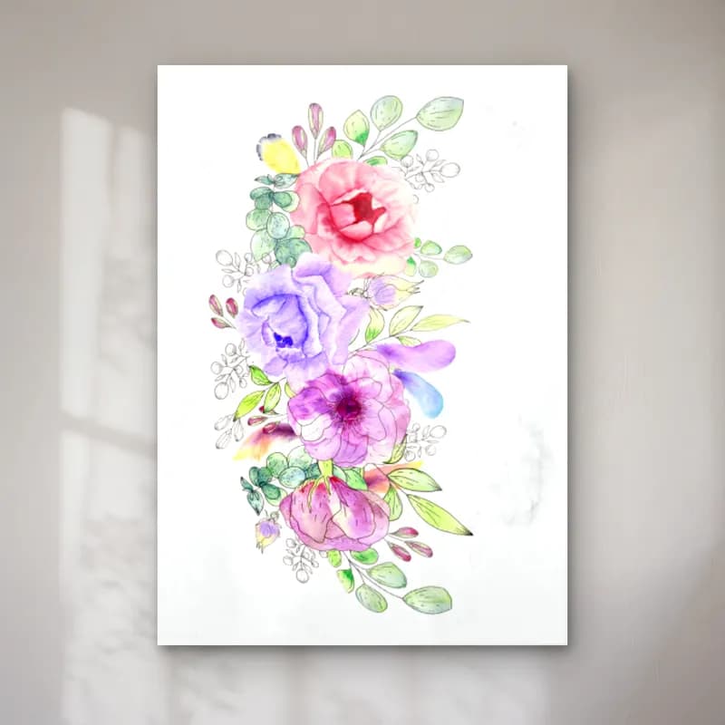 Suluboya Çiçek Deseni – Pastel Tonlar cam tablo — Suluboya Çiçek Deseni – Pastel Tonlar — suluboya çiçek deseni