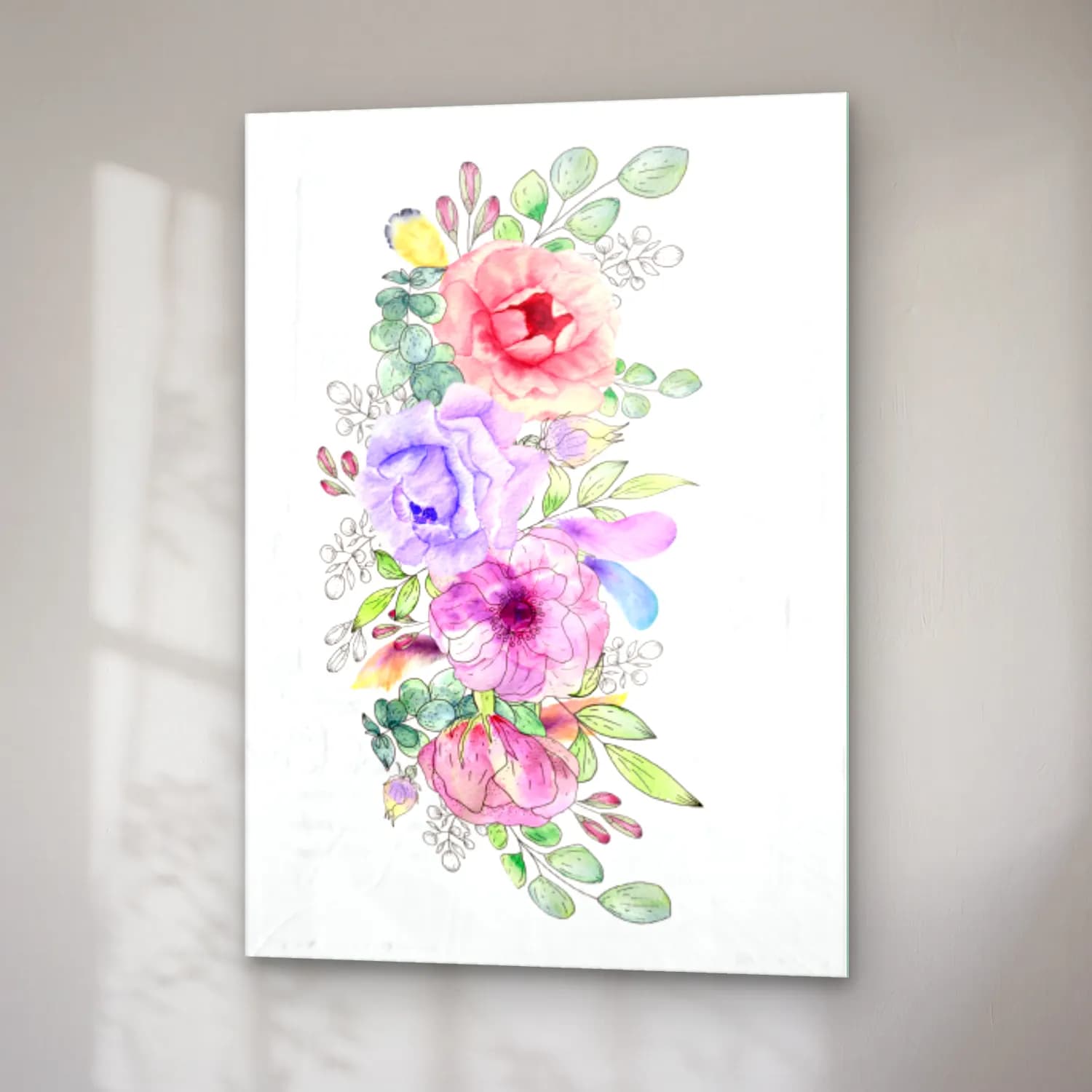 Suluboya Çiçek Deseni – Pastel Tonlar cam tablo — sağ açıdan görünüm