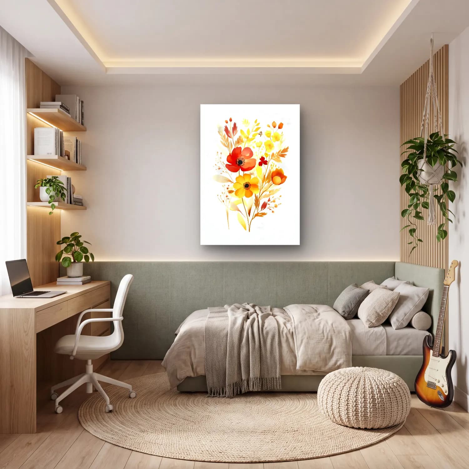 Botanik İllüstrasyon Çiçek Deseni No. 197 cam tablo — genç odasında