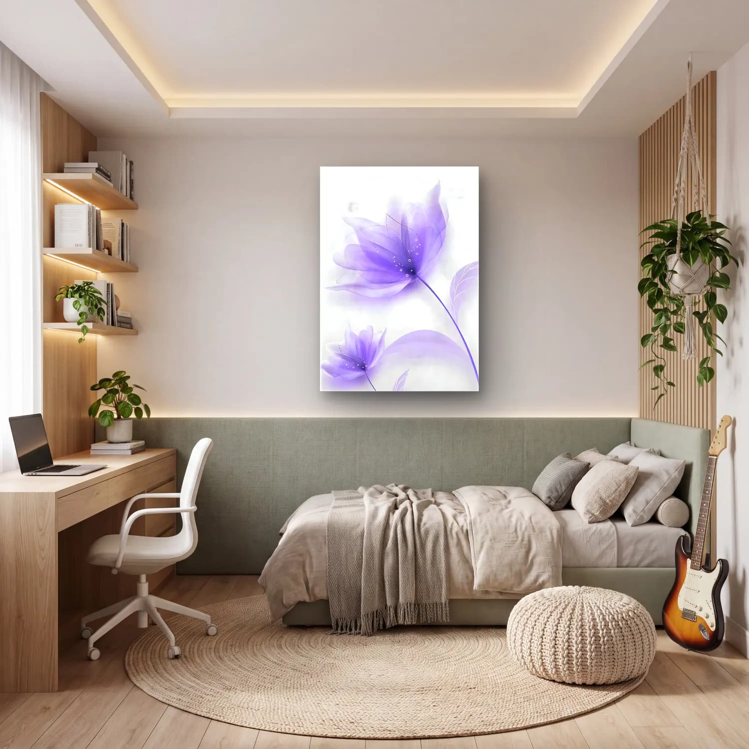 Botanik İllüstrasyon Lotus Çiçekleri No. 17 cam tablo — genç odasında